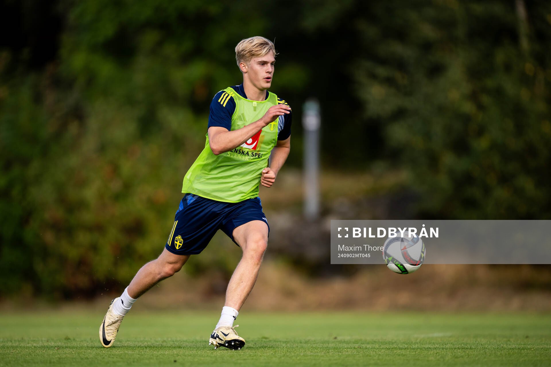 Lucas Bergvall of the Swedish national football team at a