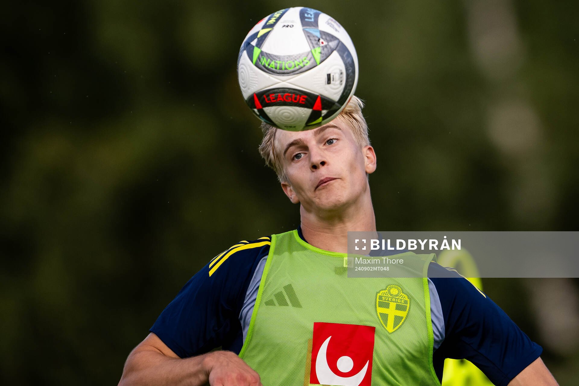 Lucas Bergvall of the Swedish national football team at a