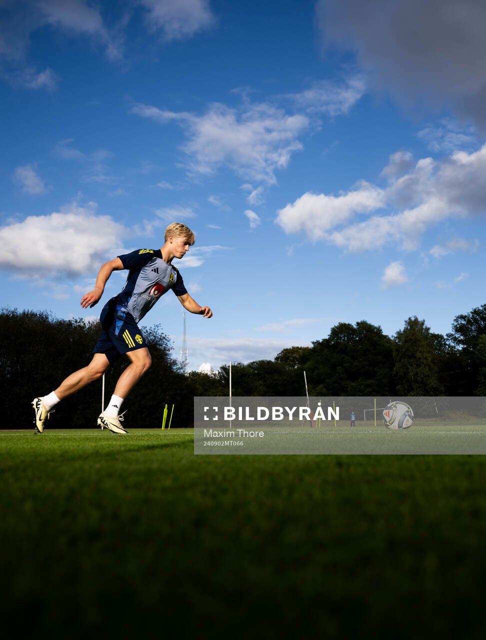 Lucas Bergvall of the Swedish national football team at a