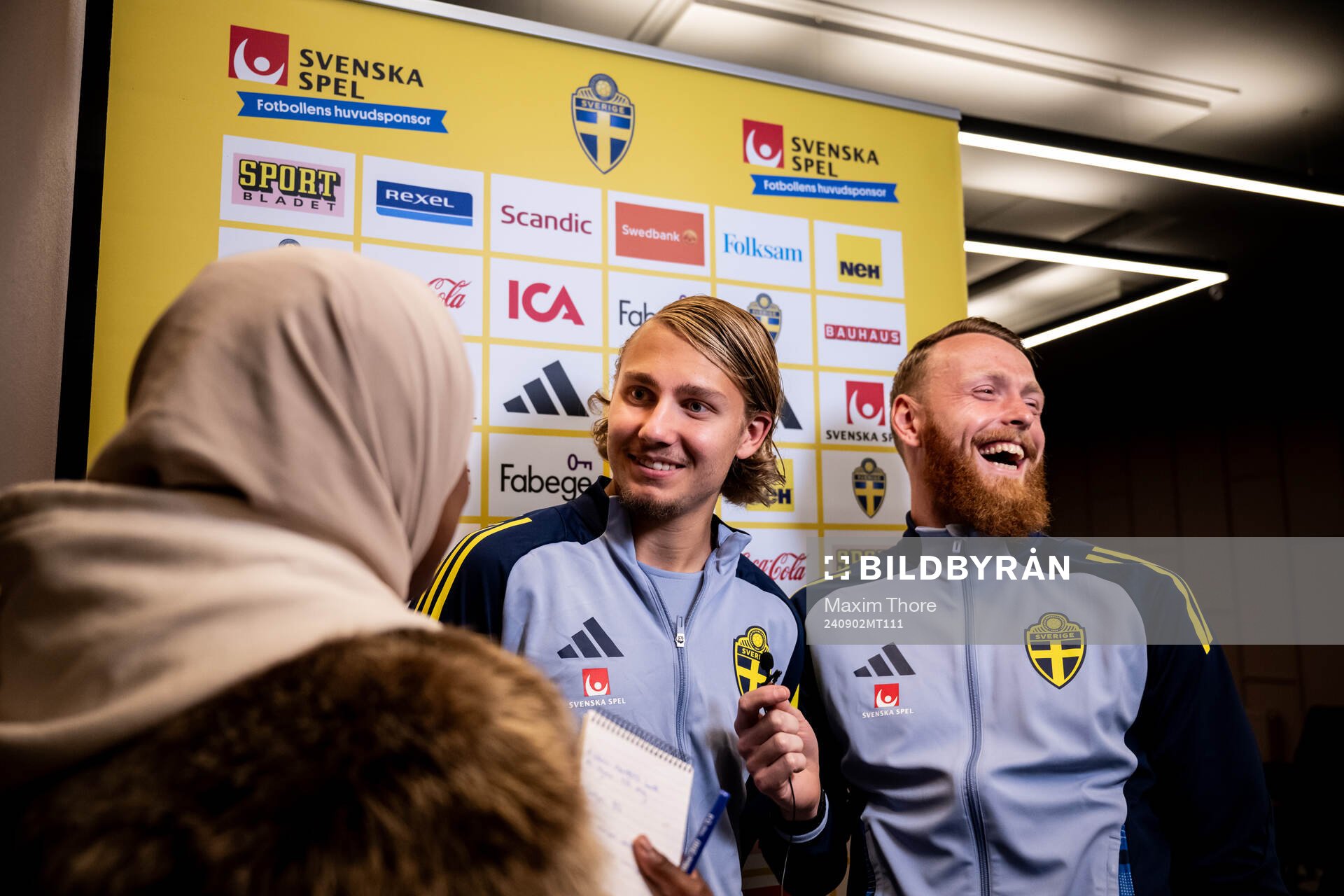 Sebastian Nanasi and goalkeeper Viktor Johansson of the