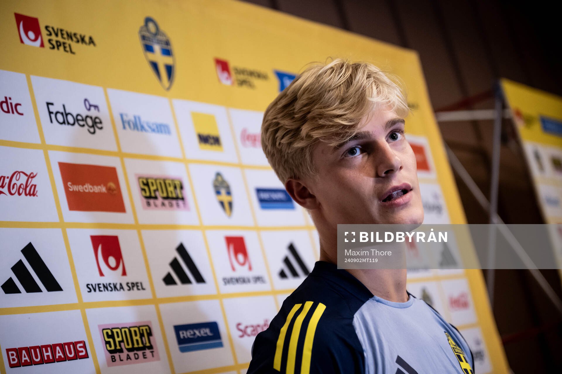 Lucas Bergvall of the Swedish national football team in a