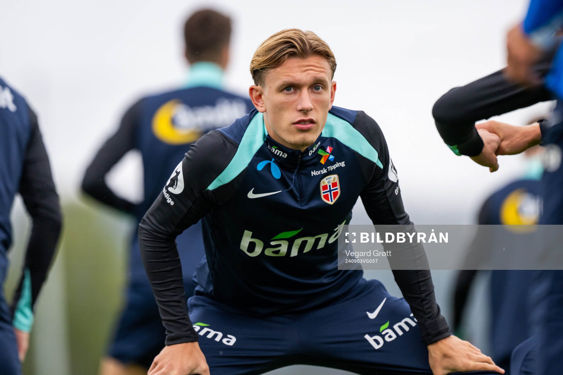 Marcus Holmgren Pedersen of the Norwegian national football team during a training session on September 3, 2024 in Lillestrøm. 