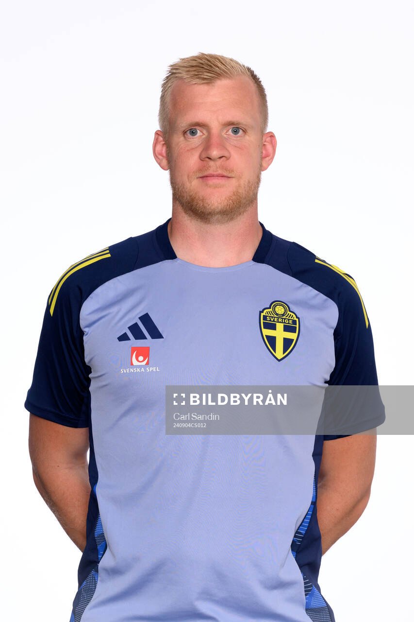 Goalkeeper coach Linus Kandolin poses for at portrait