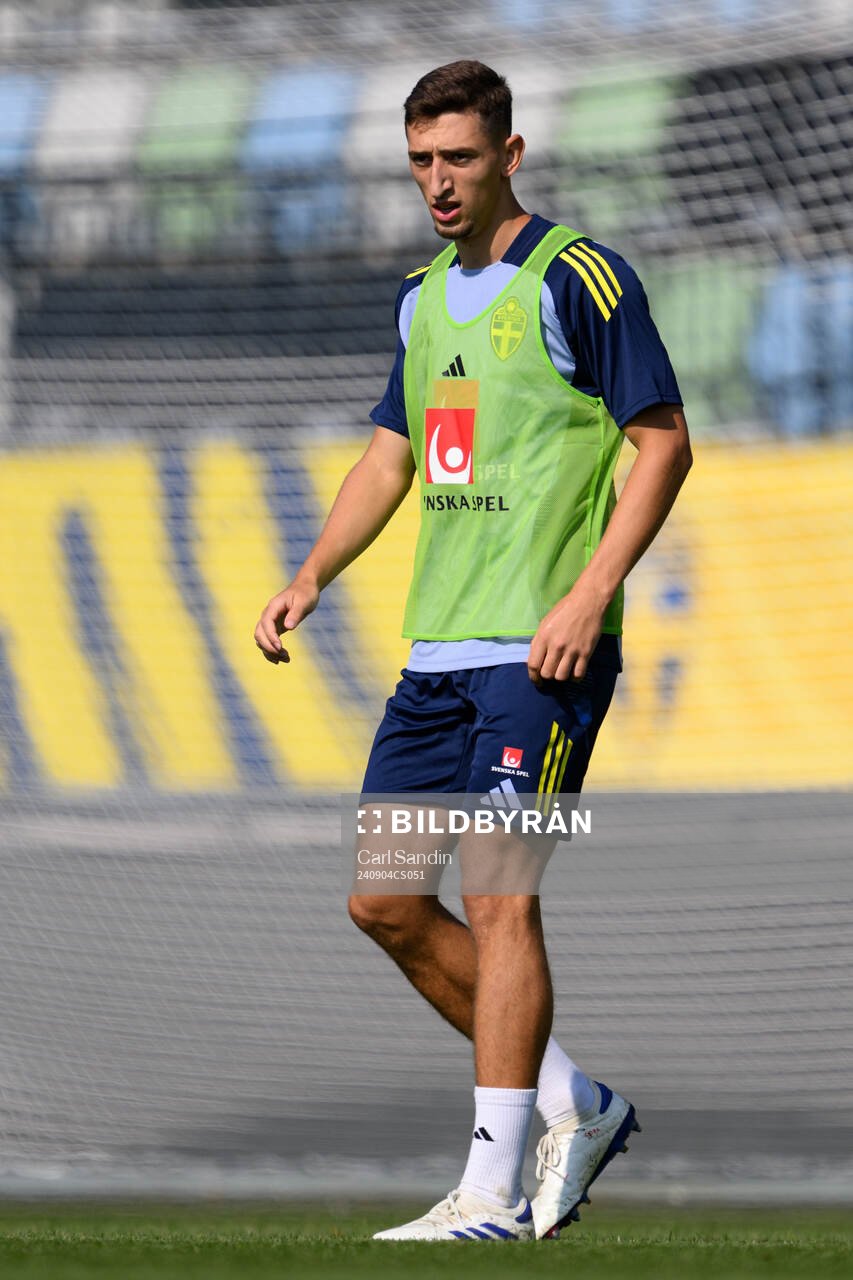 Jonas Rouh during a training session with the Swedish under-21 national football team on September 4, 2024 in Jönköping. 