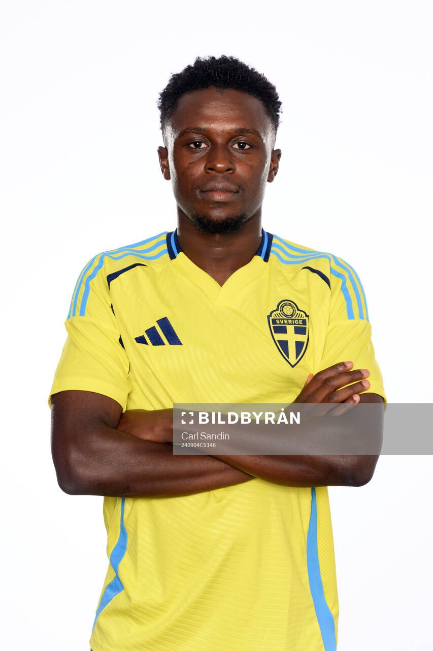 Zeidane Inoussa poses for at portrait during a photo shoot with the Swedish under-21 national football team on September 4, 2024 in Jönköping. 