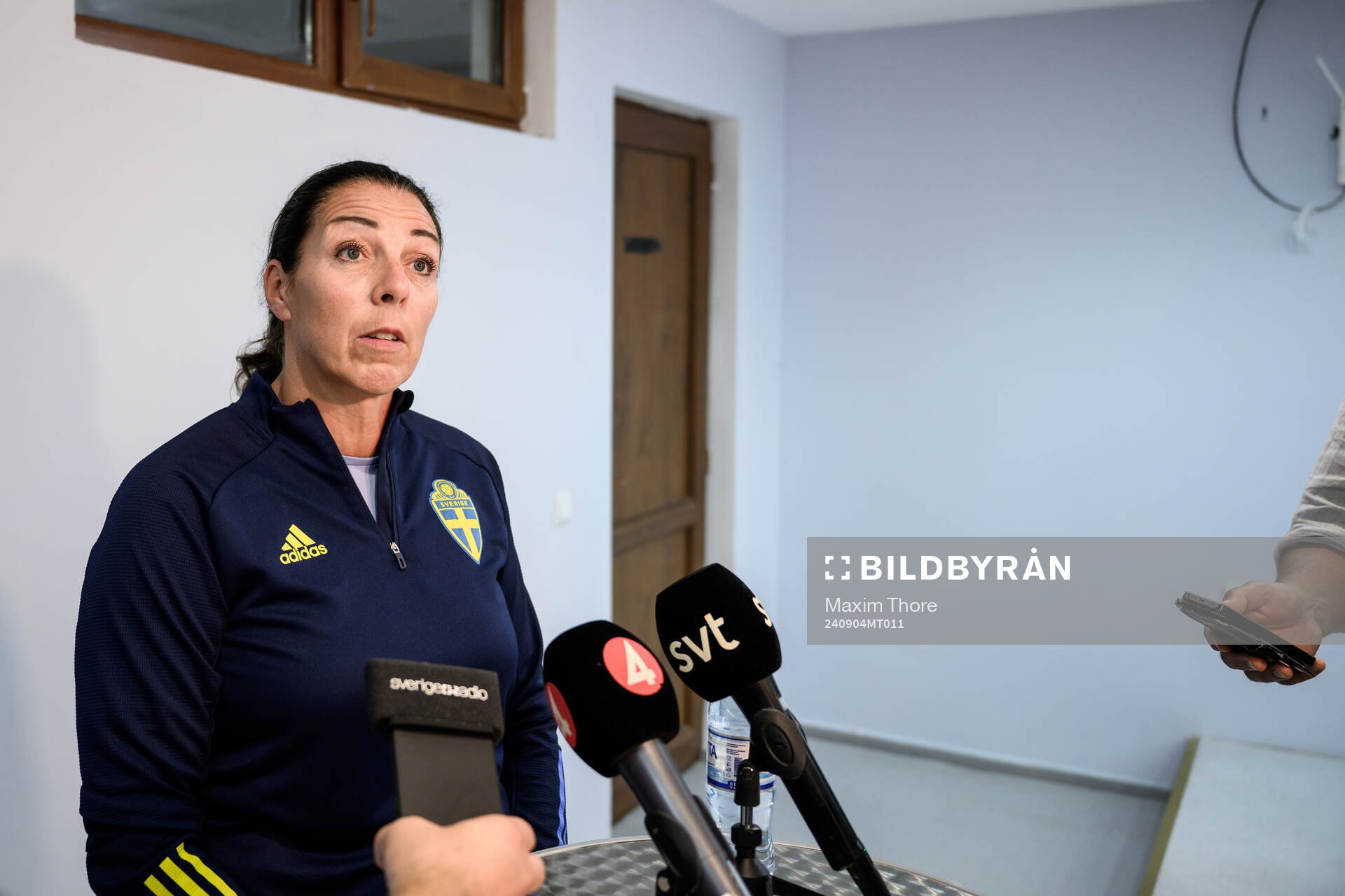 Andrea Möllerberg, general secretary of the Swedish Football Association during a press conference on September 4, 2024 in Baku.