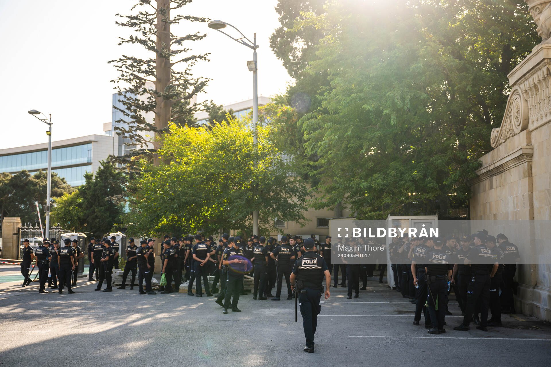 Police gather outside of Tofiq Bahramov