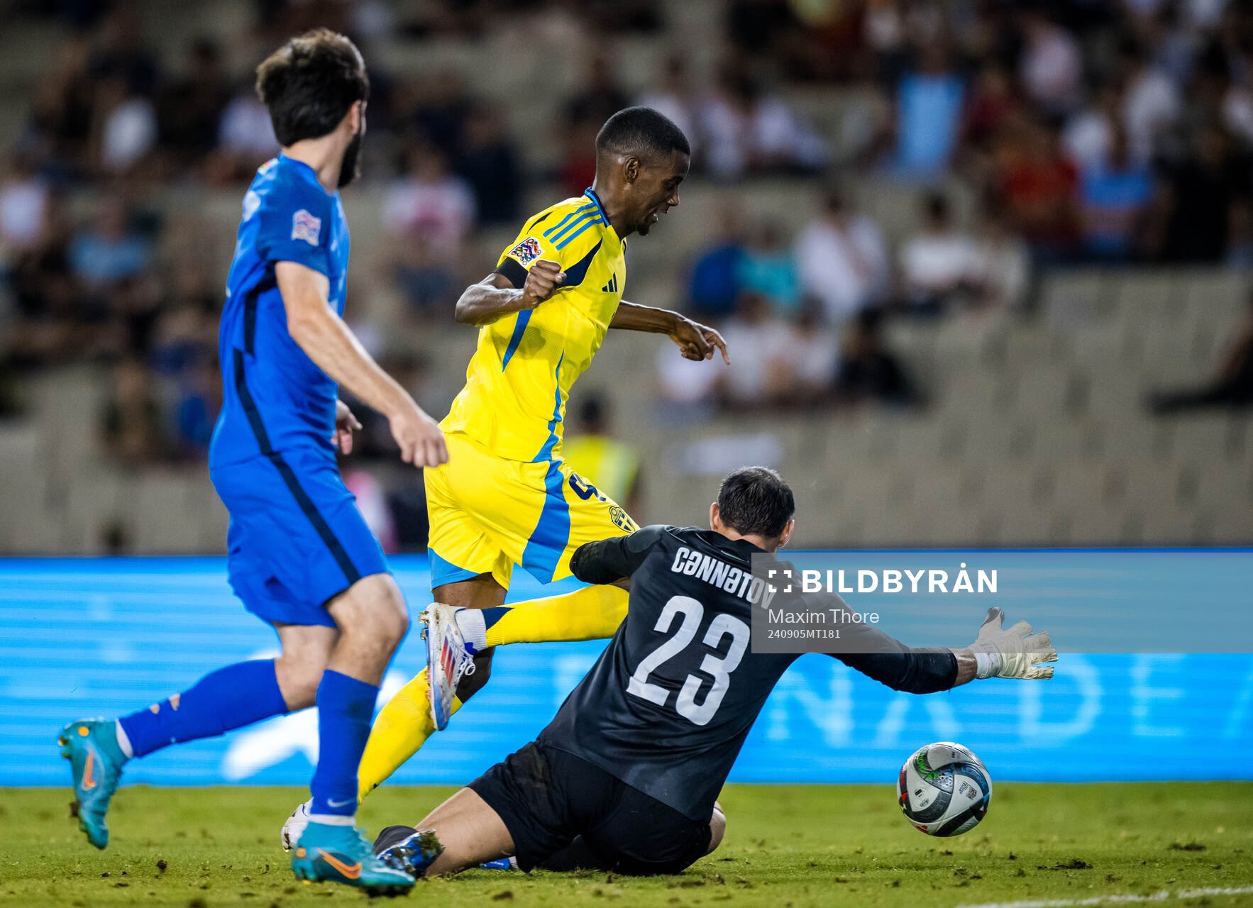 Goalkeeper Shakhrudin Magmomedaliyev of Azerbaijan against