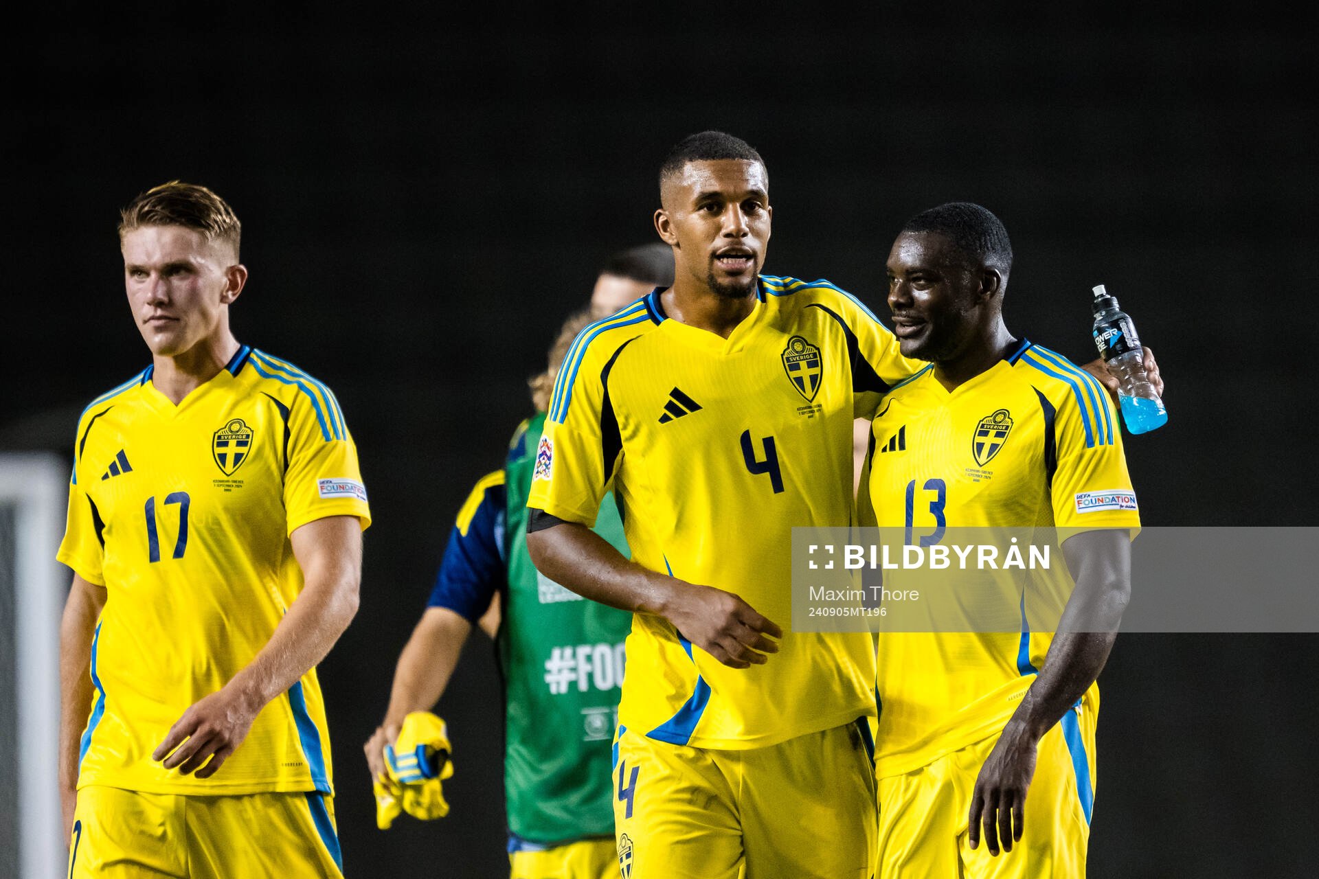 Isak Hien and Ken Sema of Sweden celebrate after the Nations League football match between Azerbaijan and Sweden on September 5, 2024 in Baku.