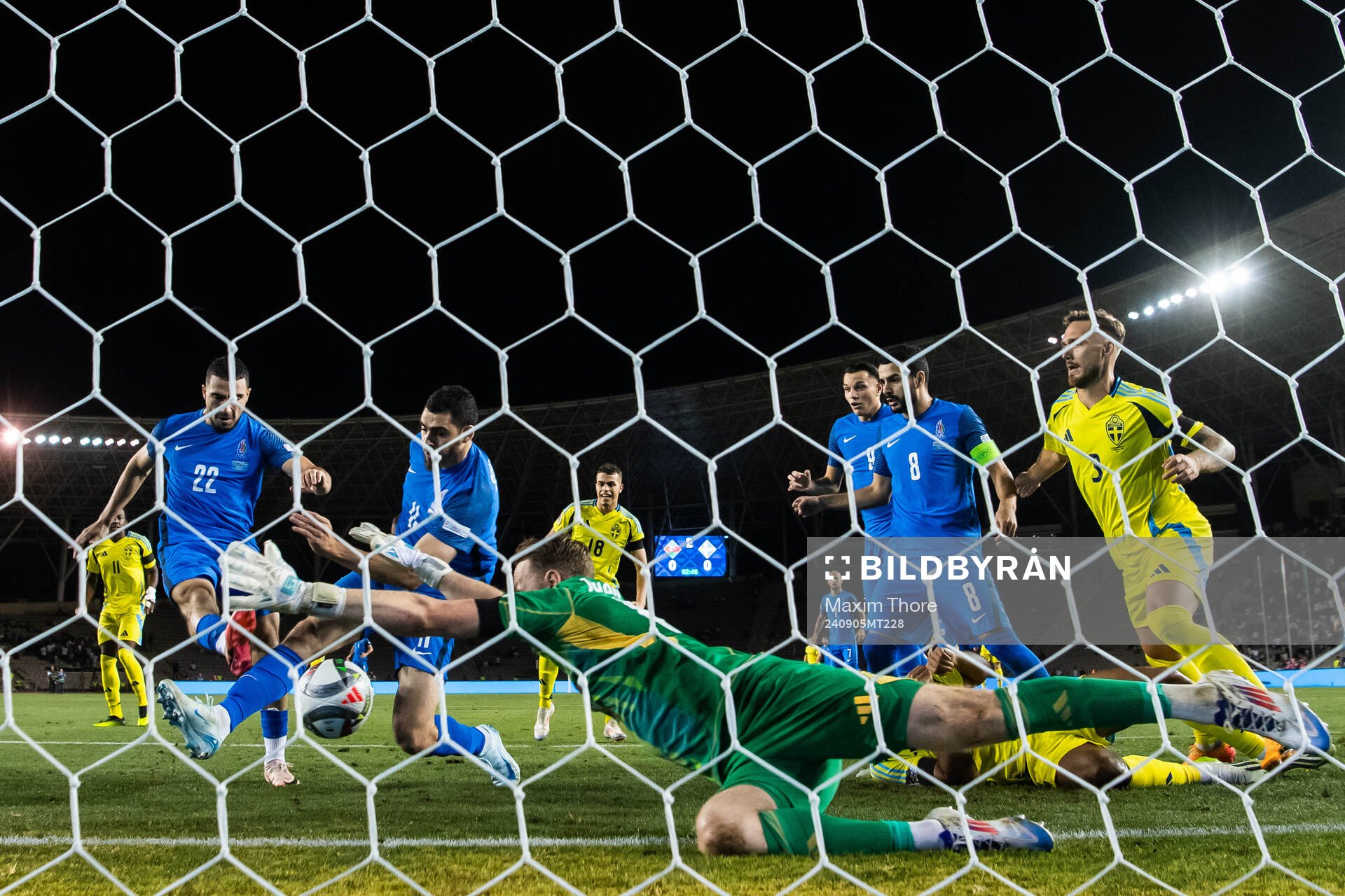 Goalkeeper Viktor Johansson of Sweden against Emin