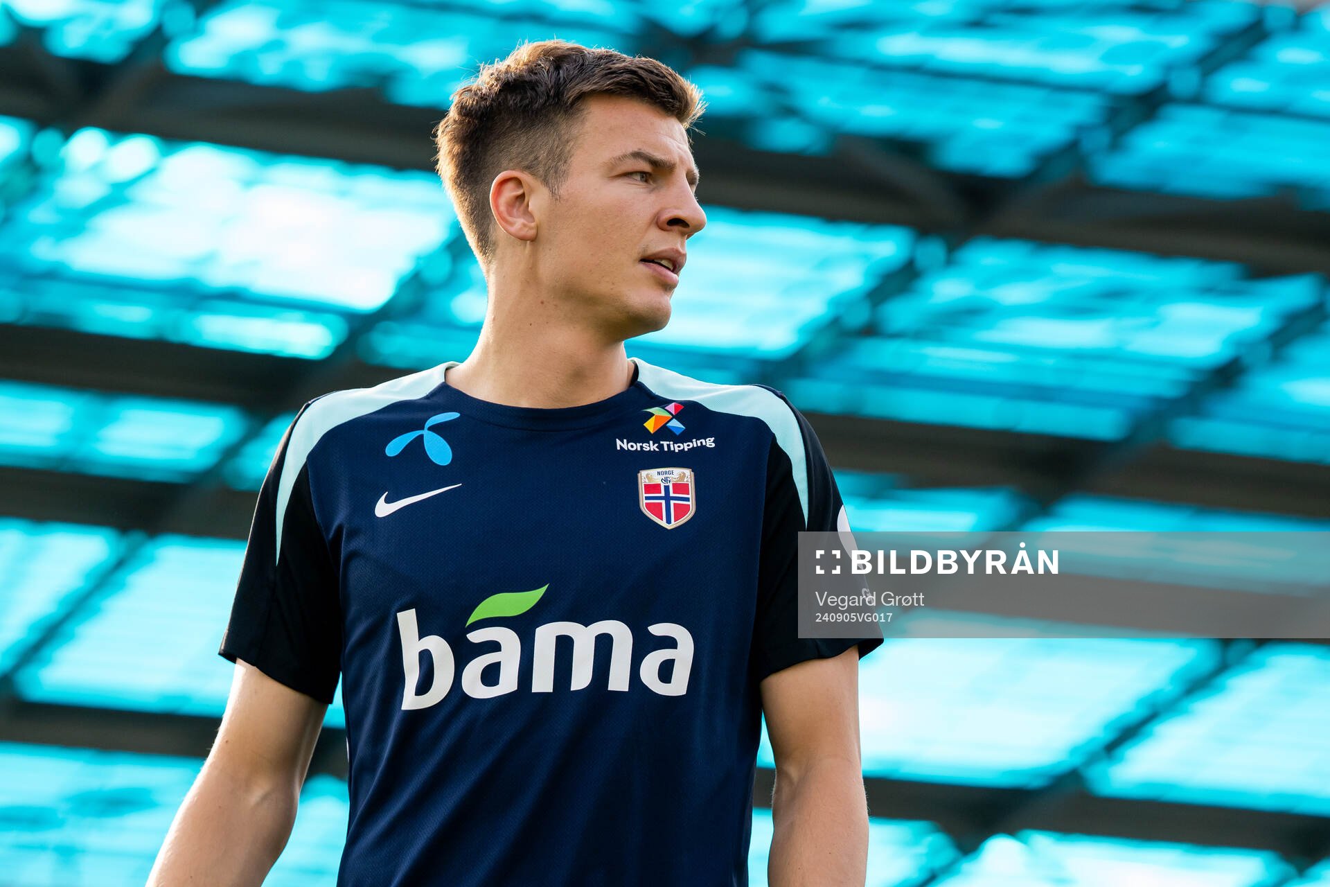 Jostein Gundersen of the Norwegian national football team during a training session on September 5, 2024 in Almaty. 