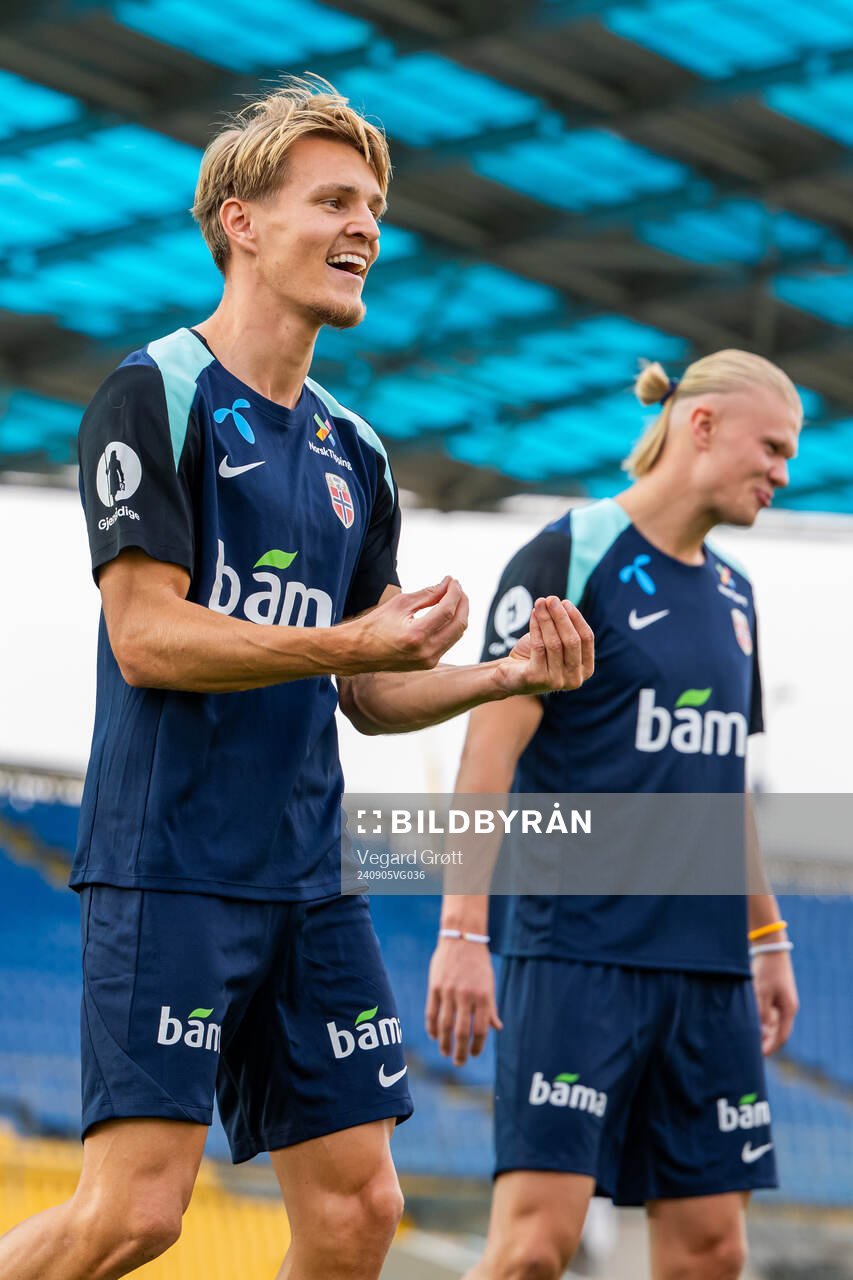 Martin Ødegaard and Erling Braut Haaland of the Norwegian