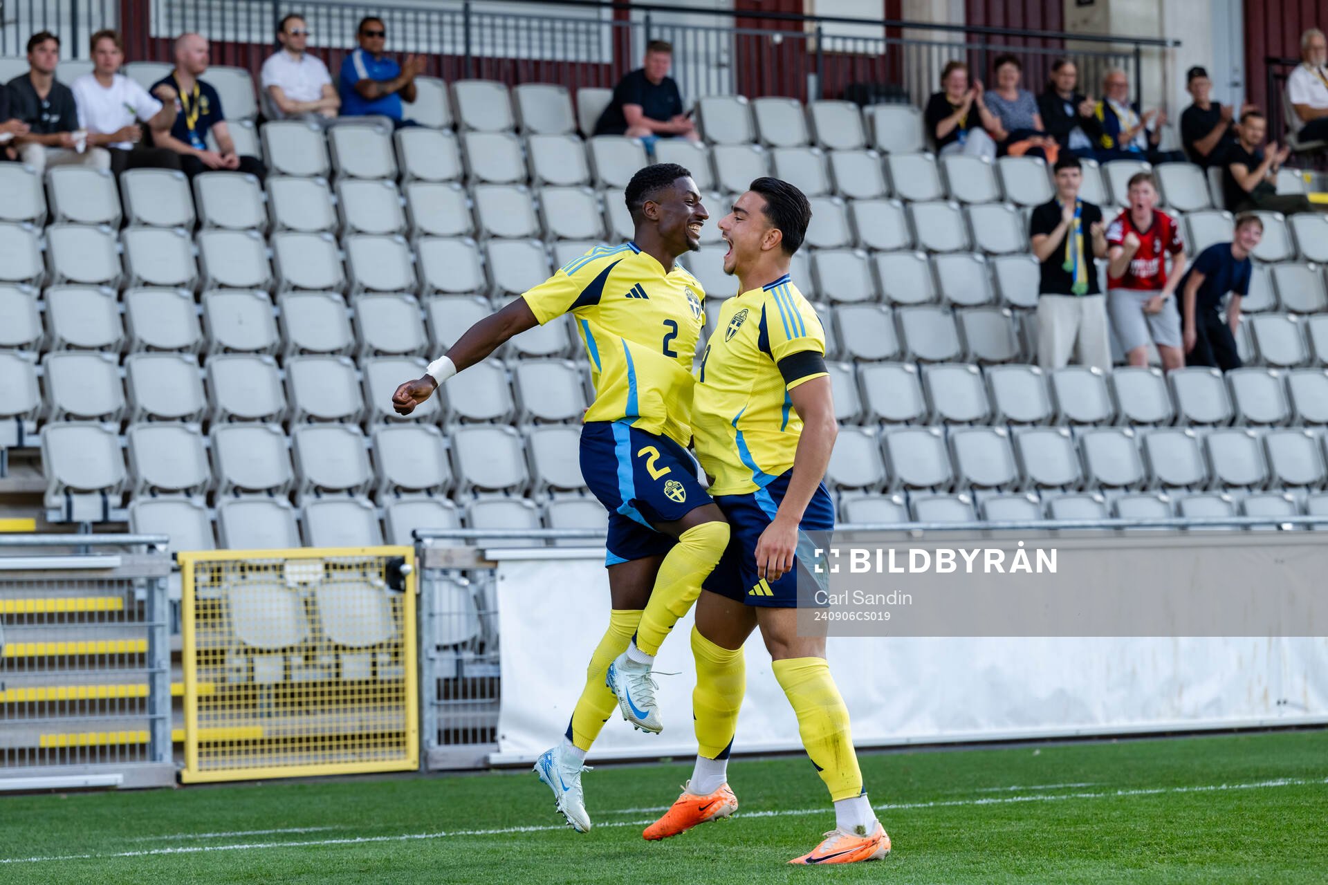 Joe Mendes and Jusef Erabi of Sweden celebrate the 2-0 goal