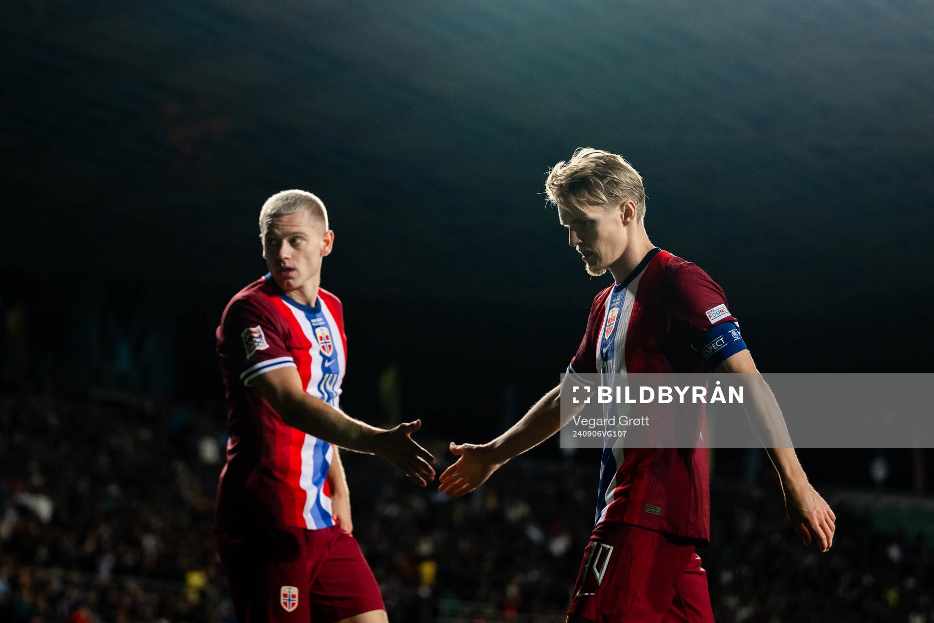 Julian Ryerson and Martin Ødegaard of Norway