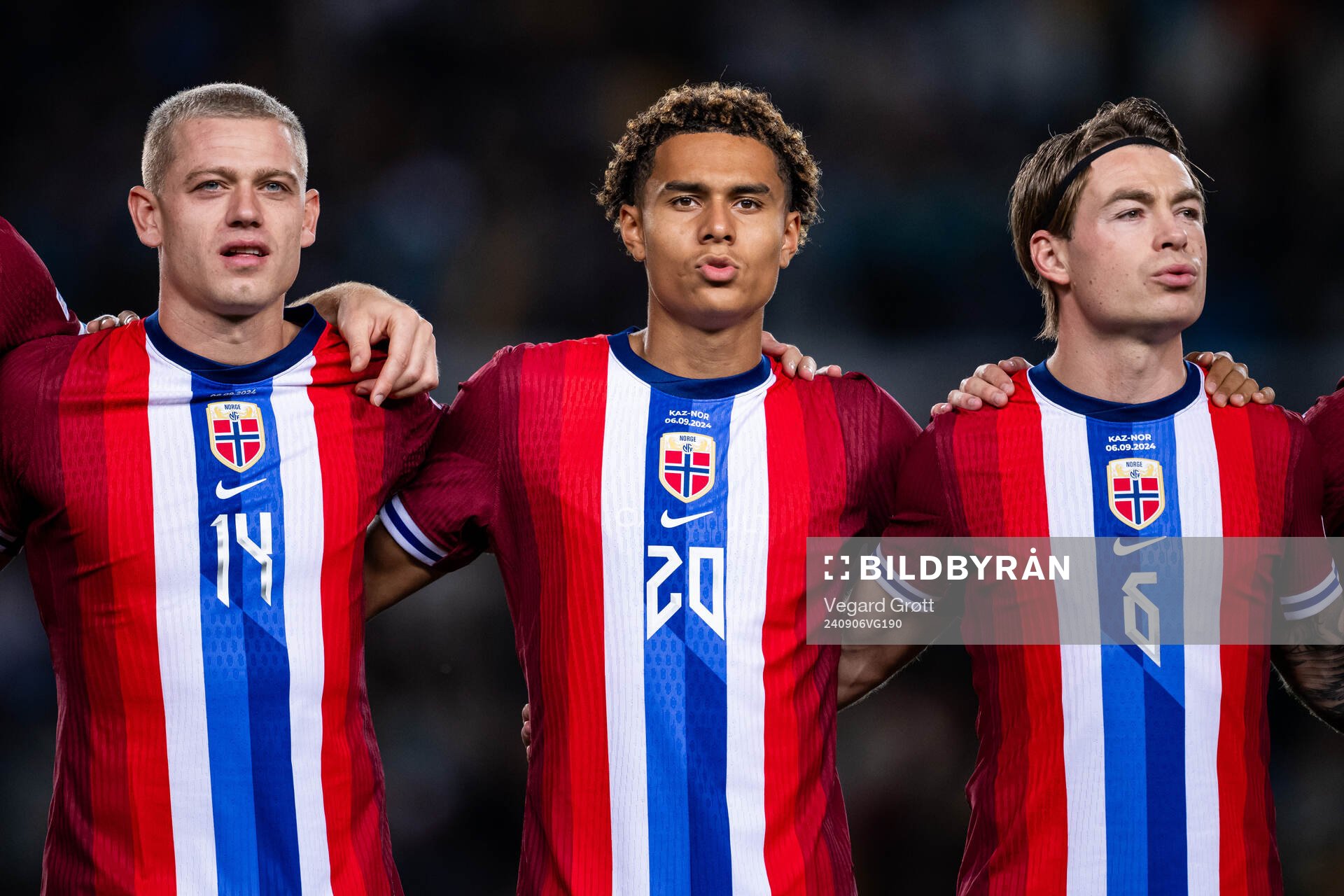 Julian Ryerson, Antonio Nusa and Patrick Berg of Norway