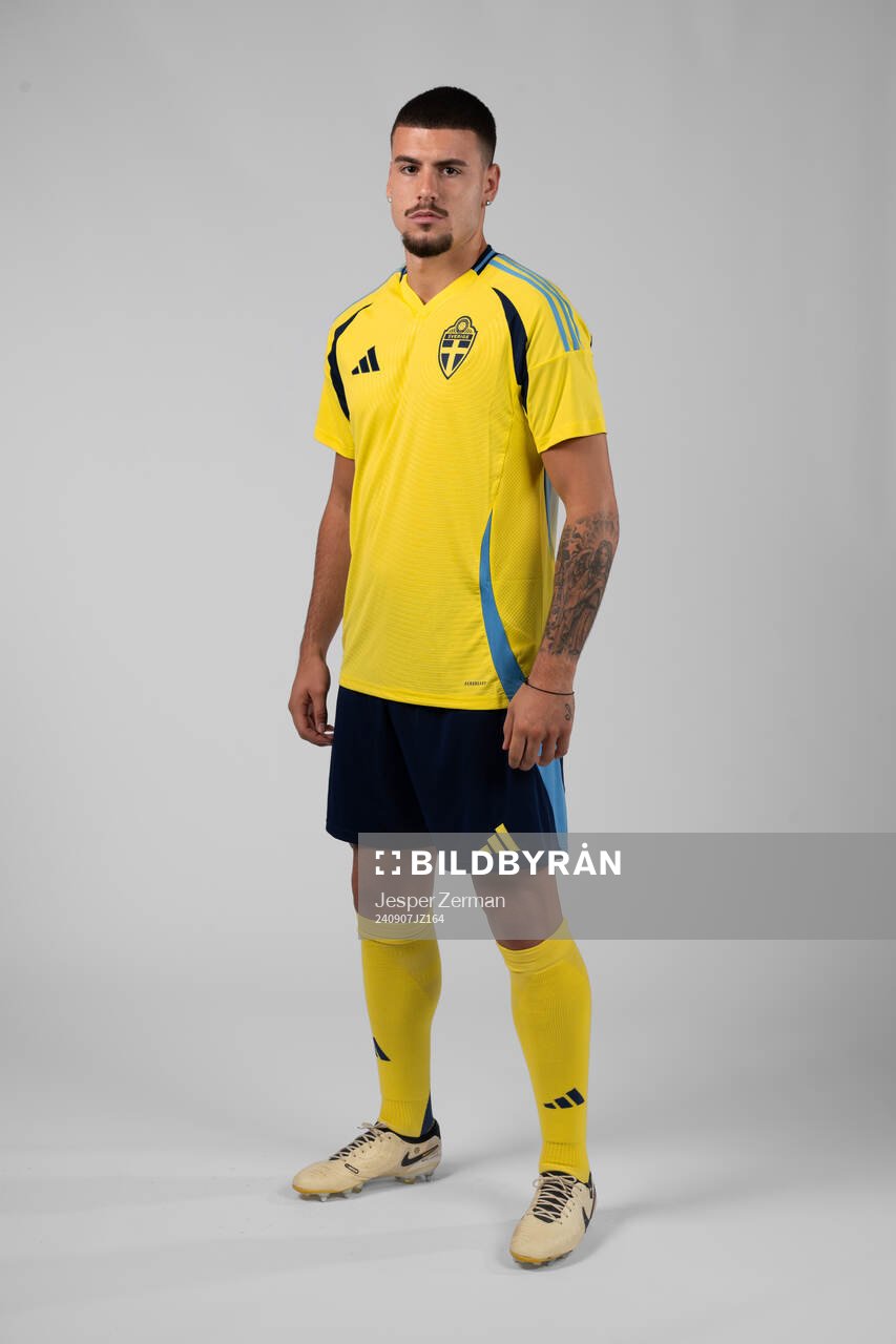 Edvin Kurtulus of the Swedish men's football national team poses for a portrait on September 7, 2024 in Stockholm. 