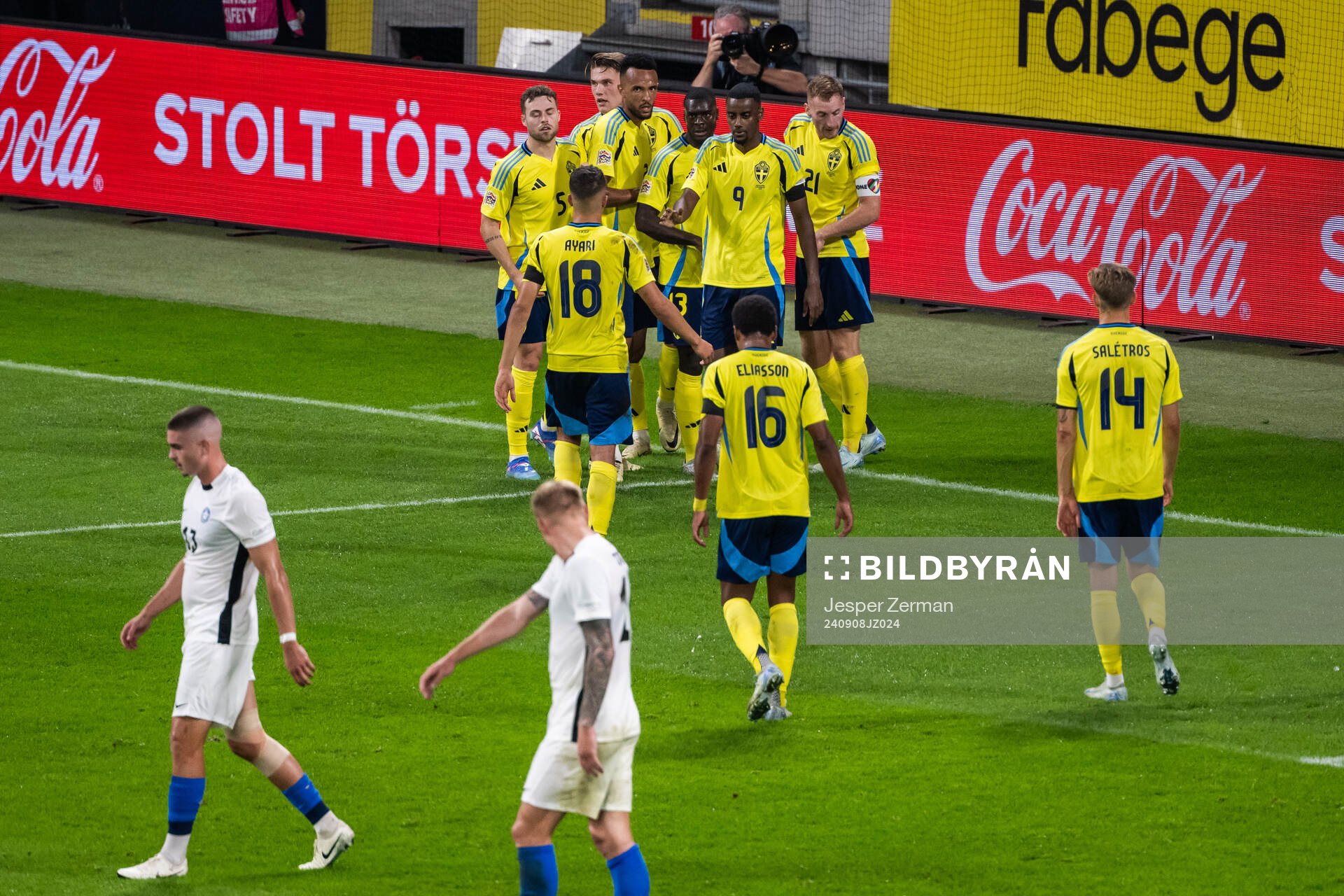 Viktor Gyökeres of Sweden celebrates with team mates