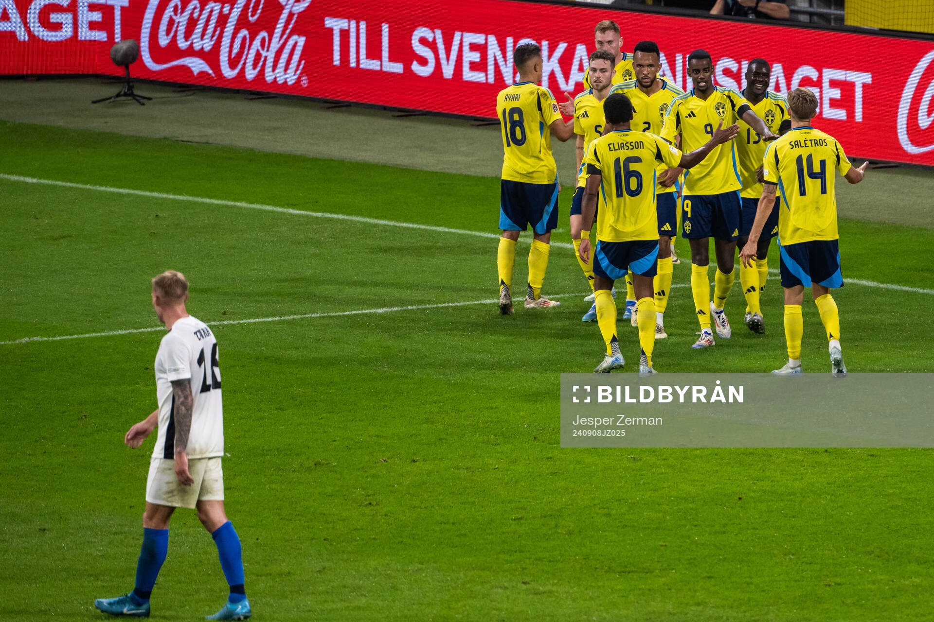 Viktor Gyökeres of Sweden celebrates with team mates