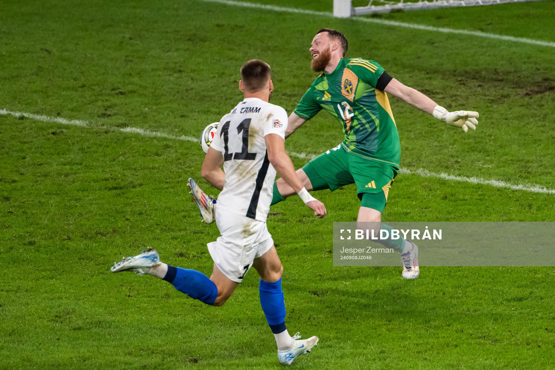 Alex Matthias Tamm of Estonia is denied a goal by