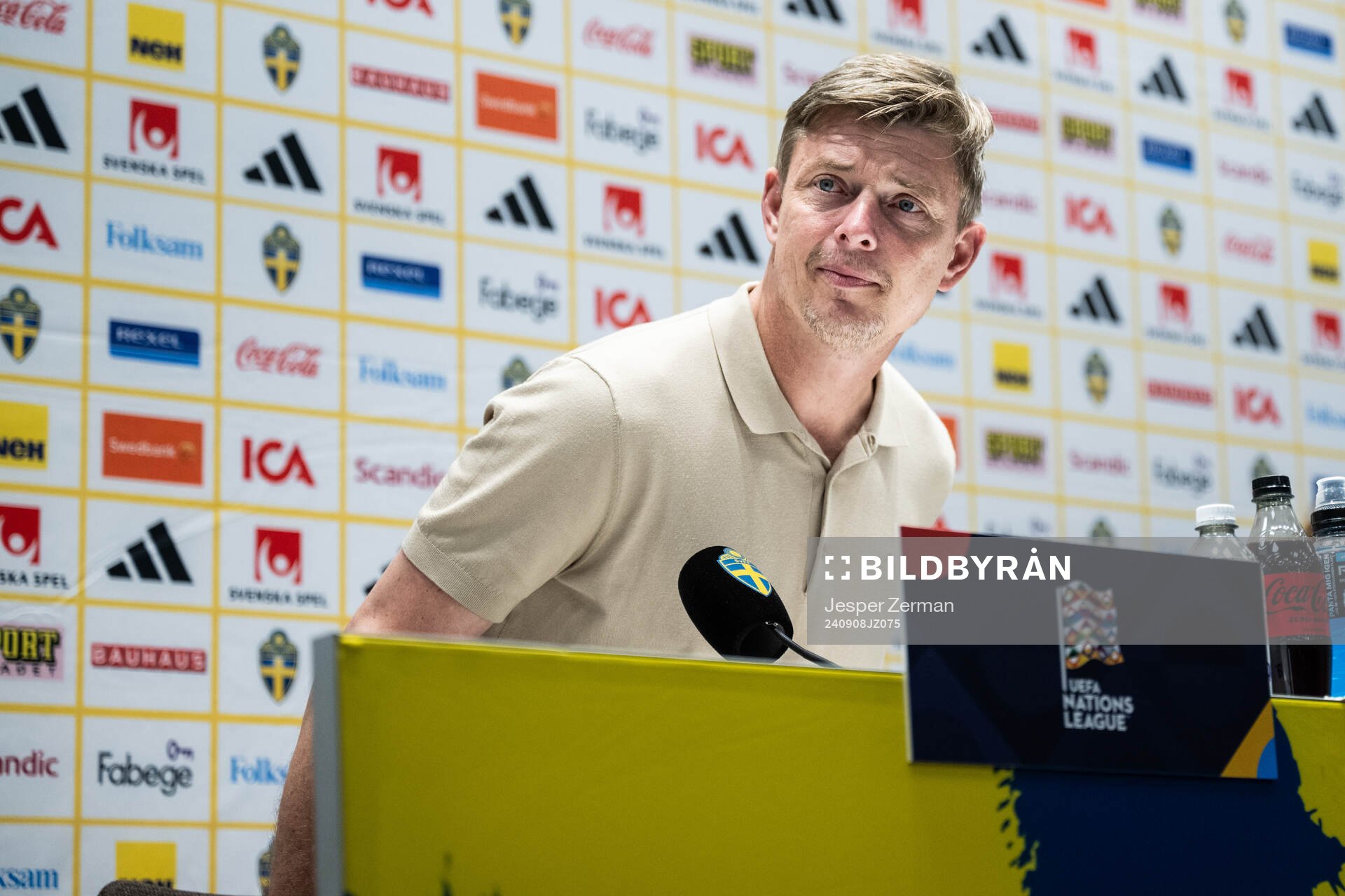 Head coach Jon Dahl Tomasson of Sweden at the press