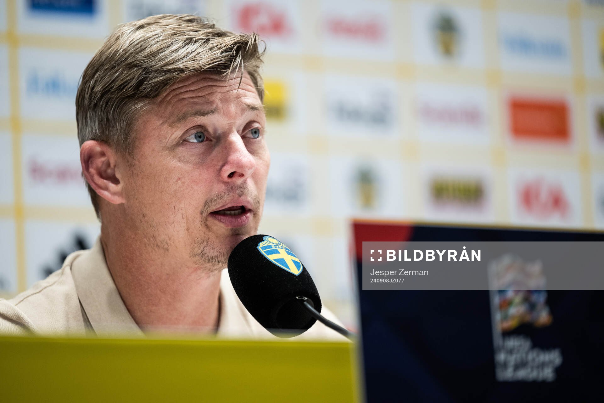 Head coach Jon Dahl Tomasson of Sweden at the press