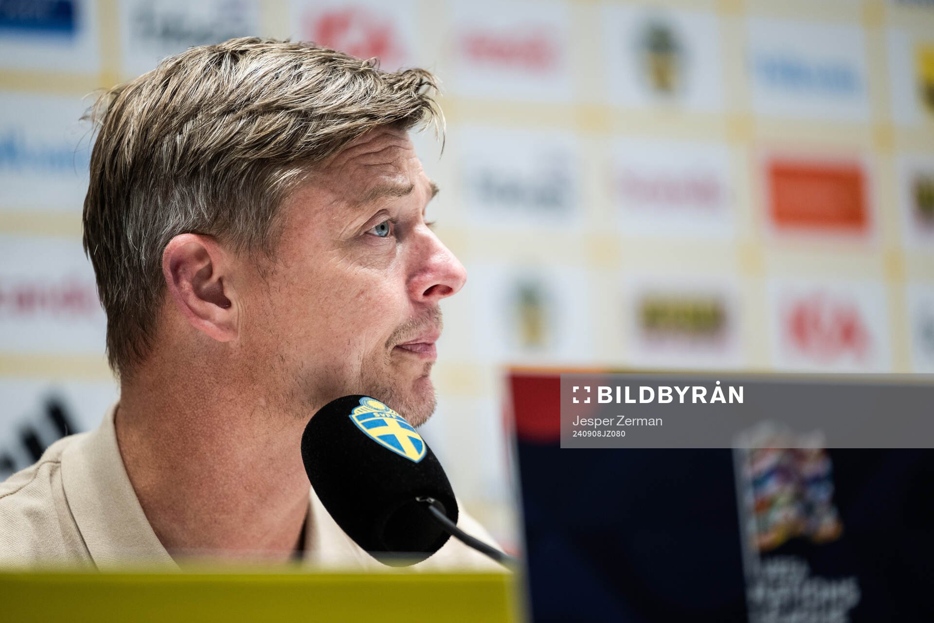 Head coach Jon Dahl Tomasson of Sweden at the press