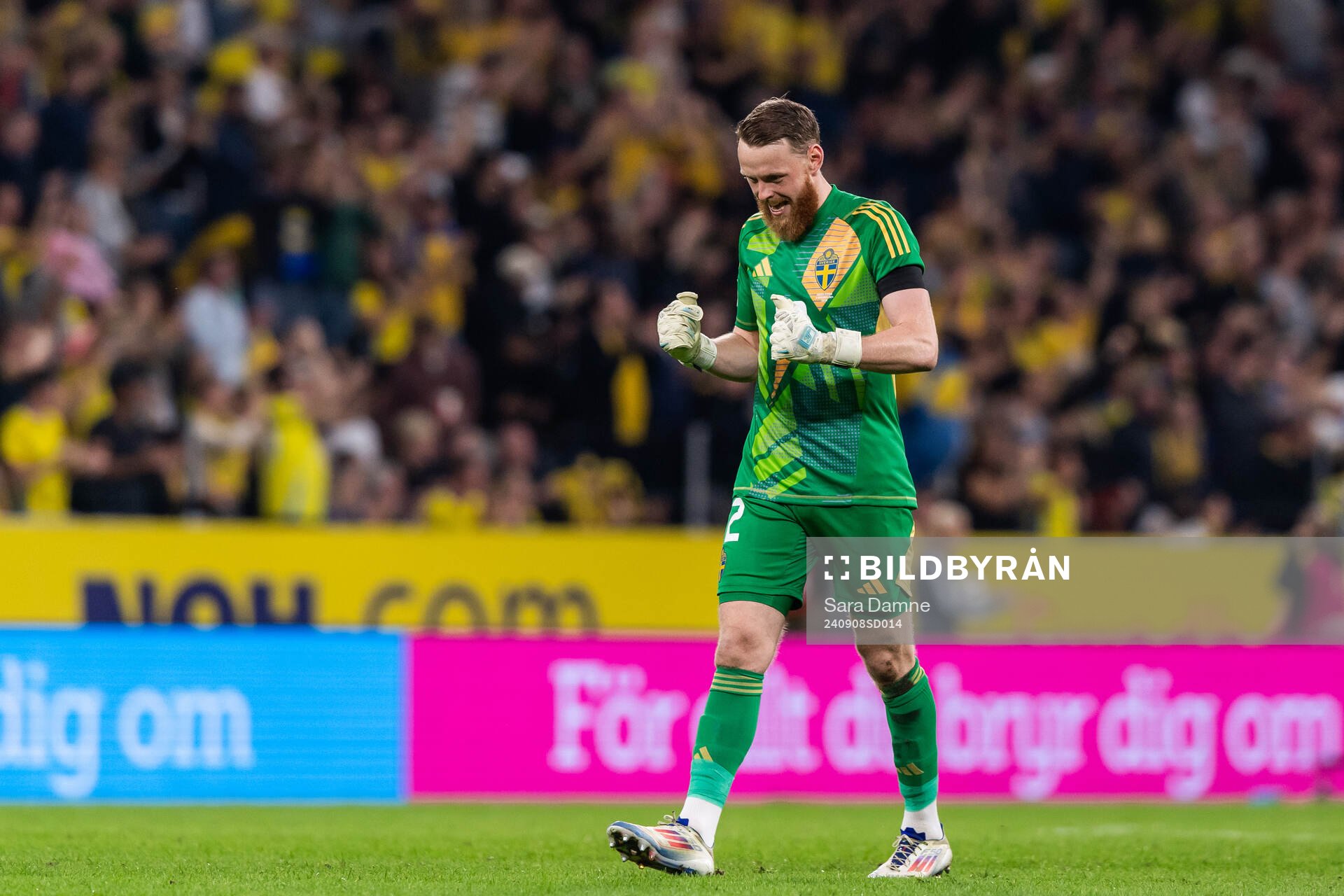 Goalkeeper Viktor Johansson of Sweden celebrates