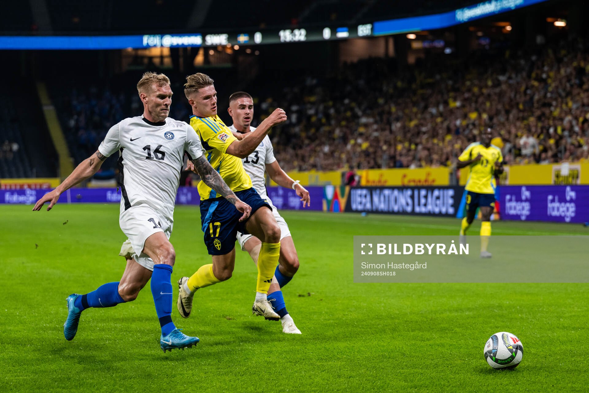 Viktor Gyökeres of Sweden competes for the ball with