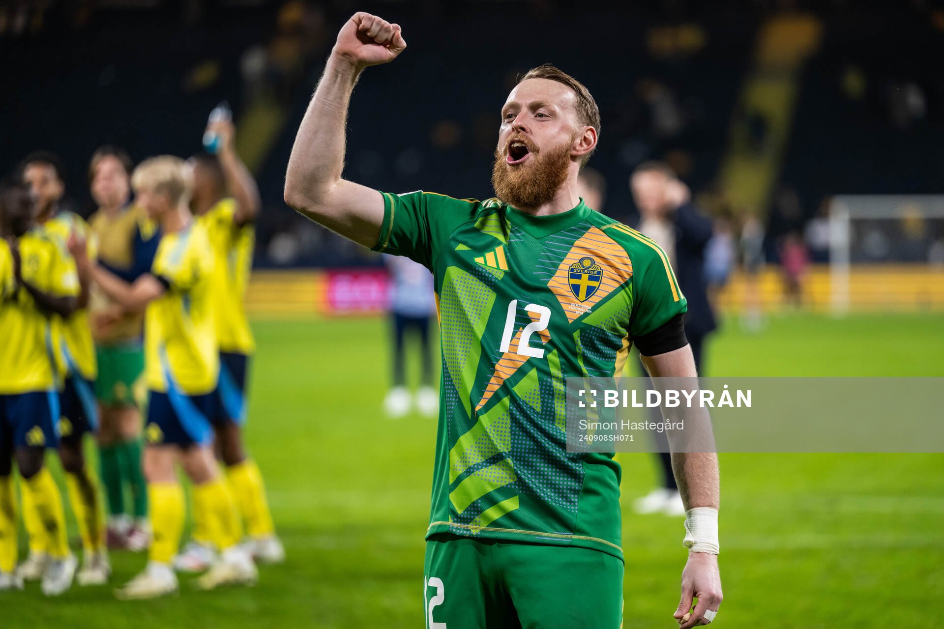Goalkeeper Viktor Johansson of Sweden celebrates