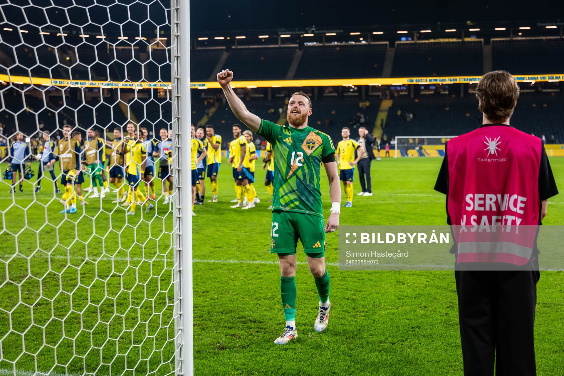 Goalkeeper Viktor Johansson of Sweden celebrates
