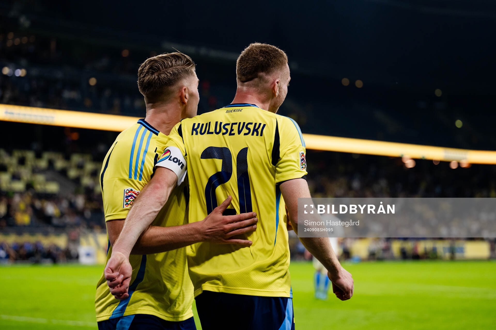 Viktor Gyökeres and Dejan Kulusevski of Sweden celebrate