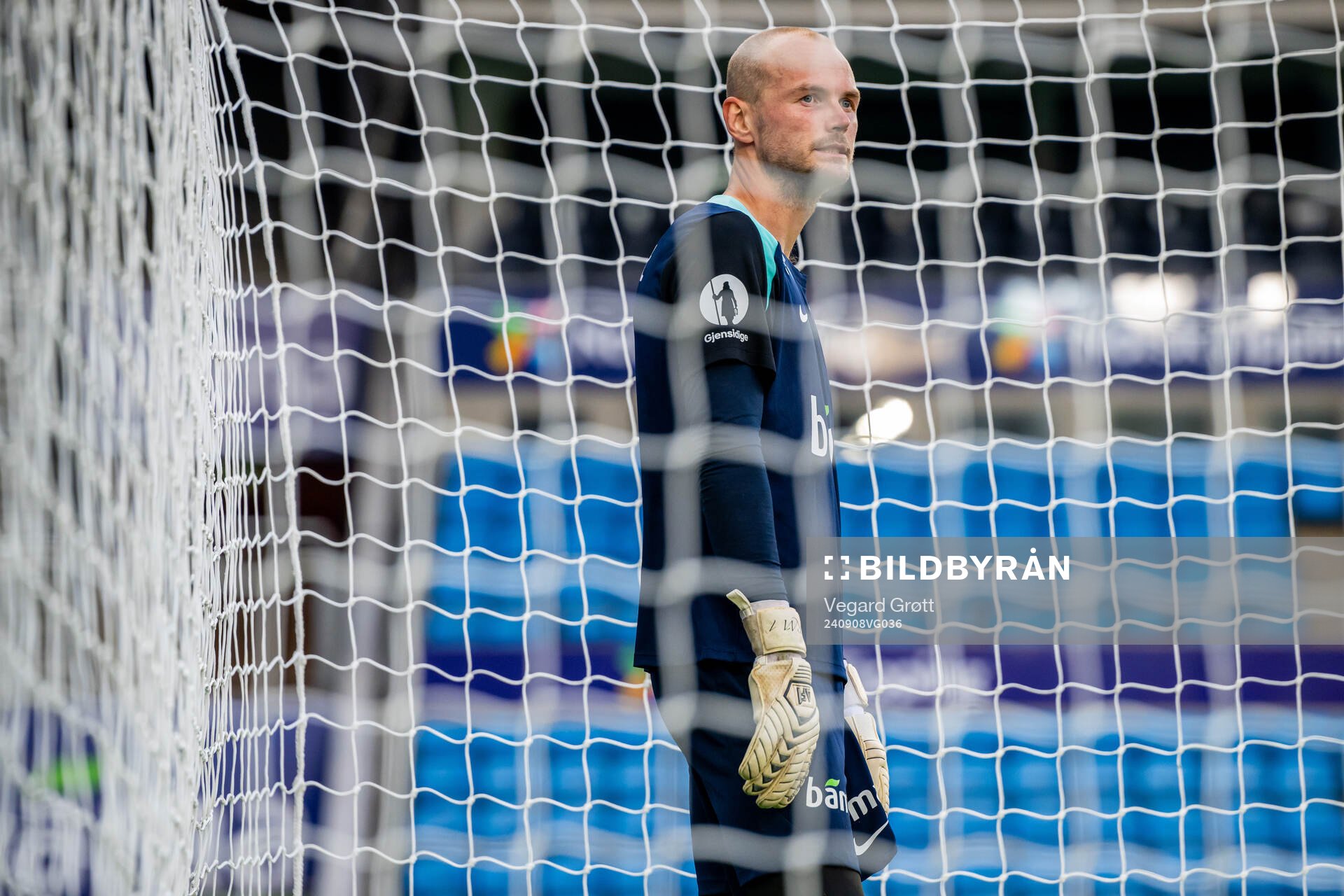 Goalkeeper Viljar Myhra of the Norwegian national football team during a training session on September 8, 2024 in Oslo. 