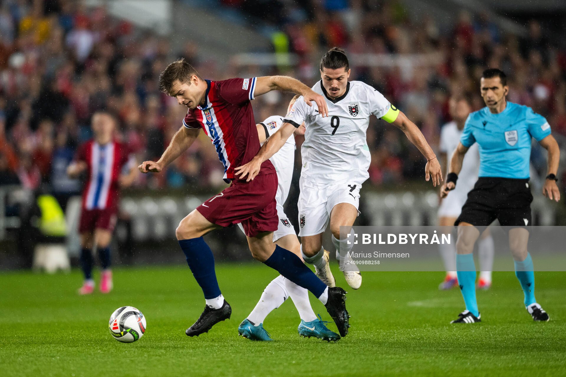 Alexander Sørloth of Norway and Marcel Sabitzer of Austria