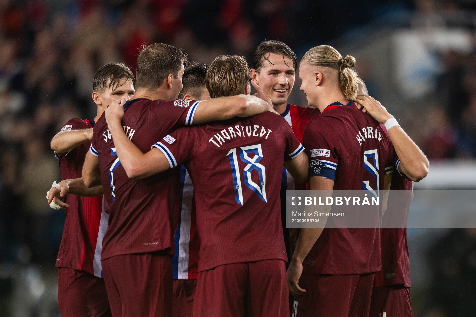 Erling Braut Haaland of Norway celebrates with Sander Berge