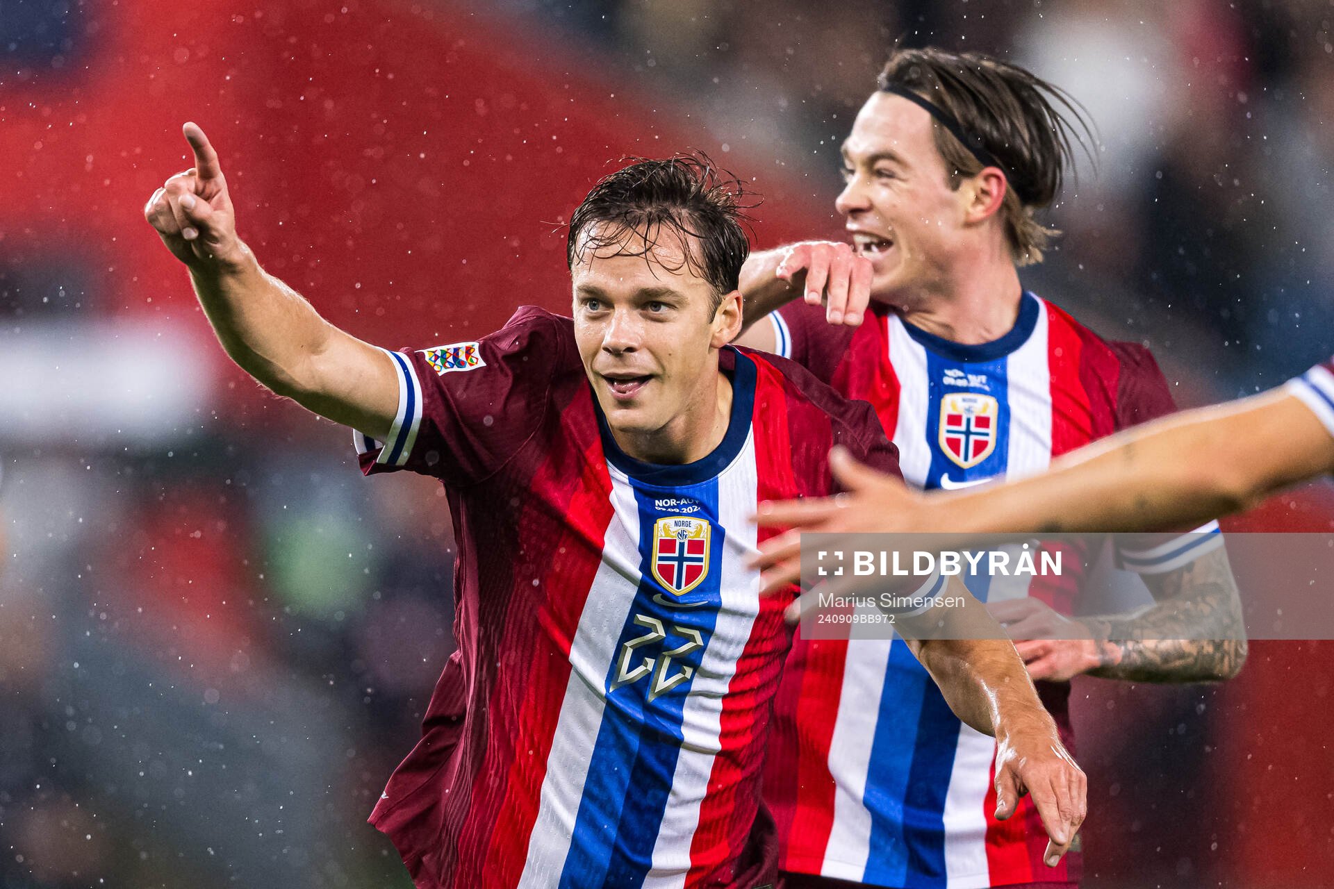 Felix Horn Myhre of Norway celebrates