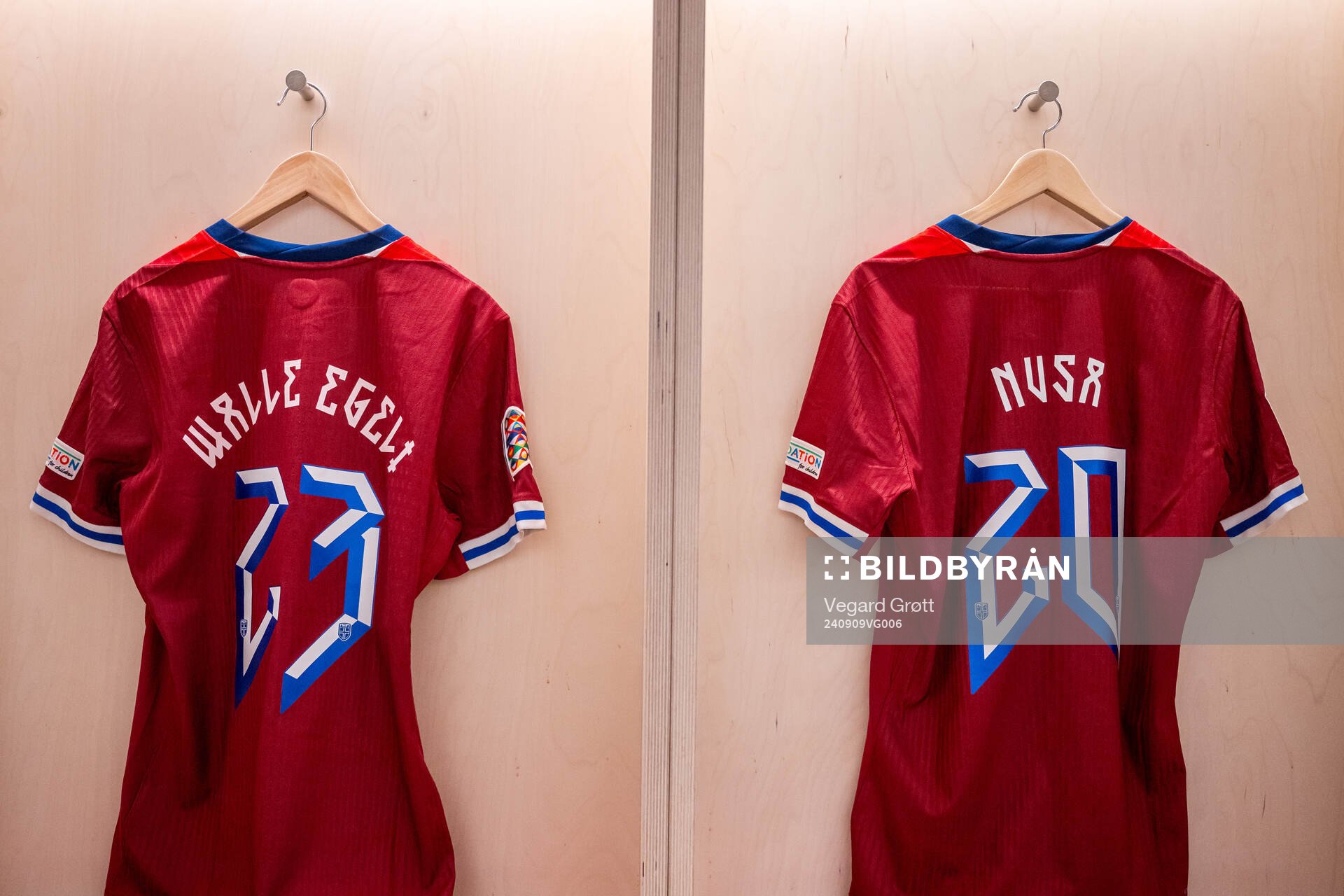 The kits of Sindre Walle Egeli and Antonio Nusa of Norway