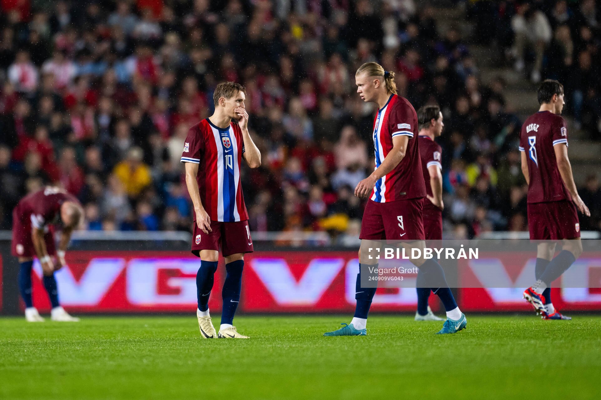 Martin Ødegaard and Erling Braut Haaland of Norway look