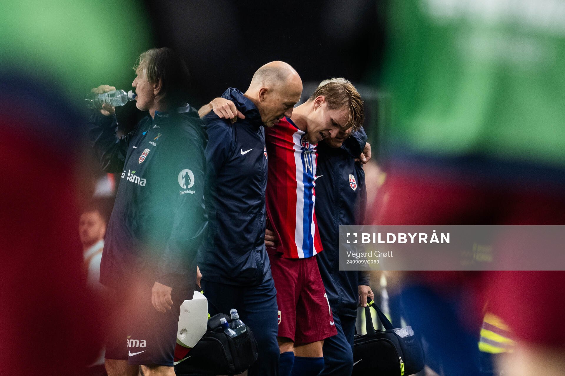 Martin Ødegaard of Norway leaves the pitch due to injury
