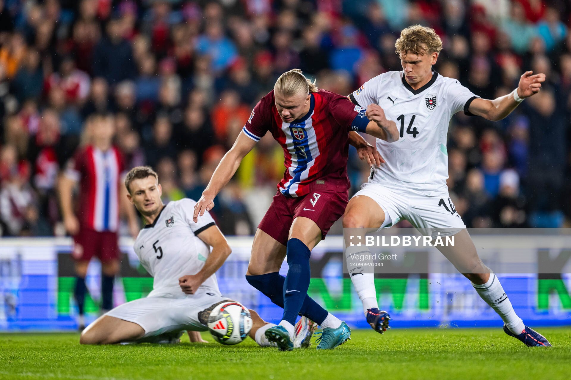 Erling Braut Haaland of Norway scores 2-1 while compete for
