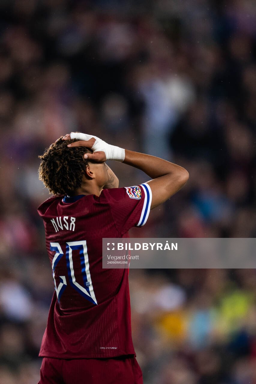Antonio Nusa of Norway looks dejected