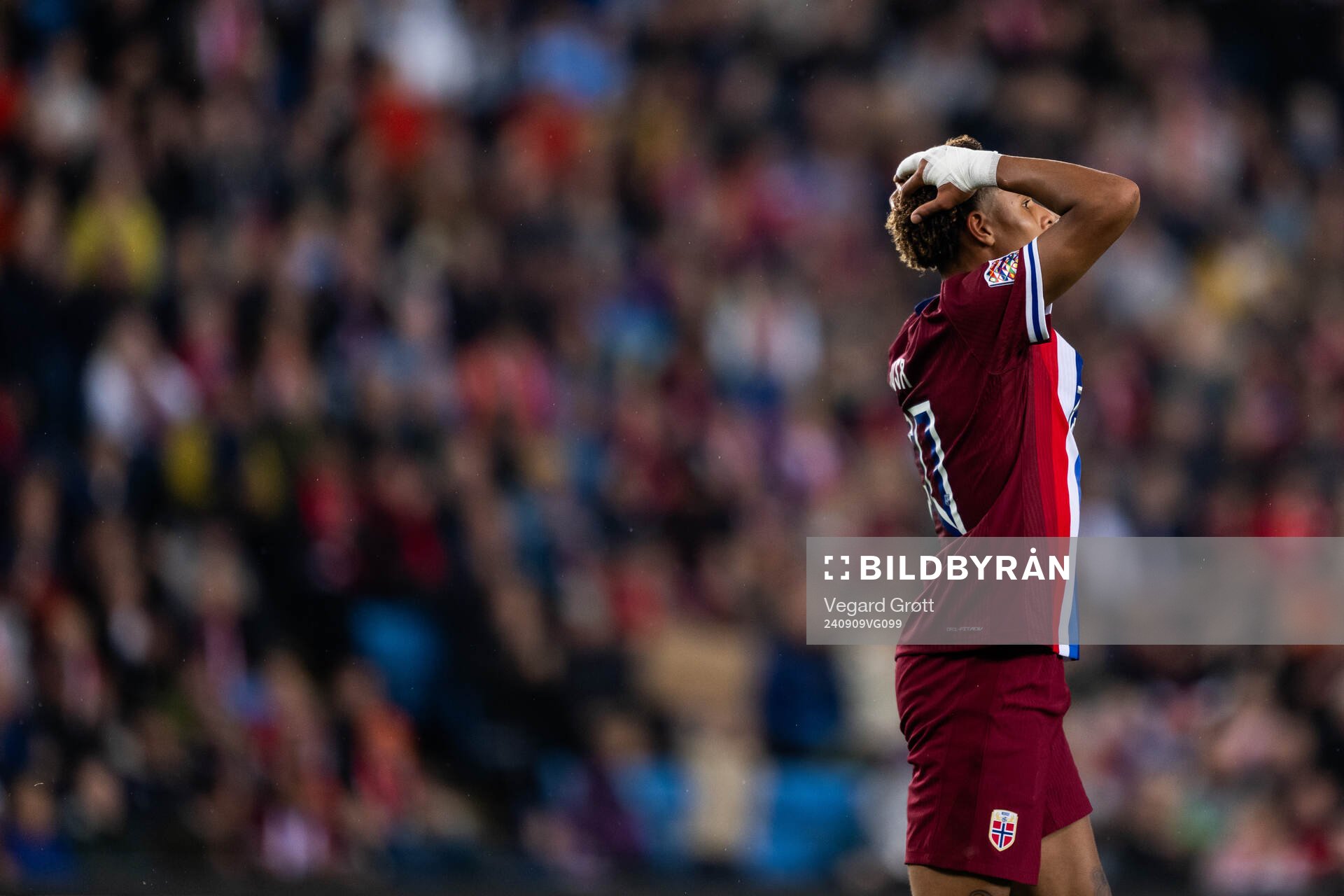 Antonio Nusa of Norway looks dejected