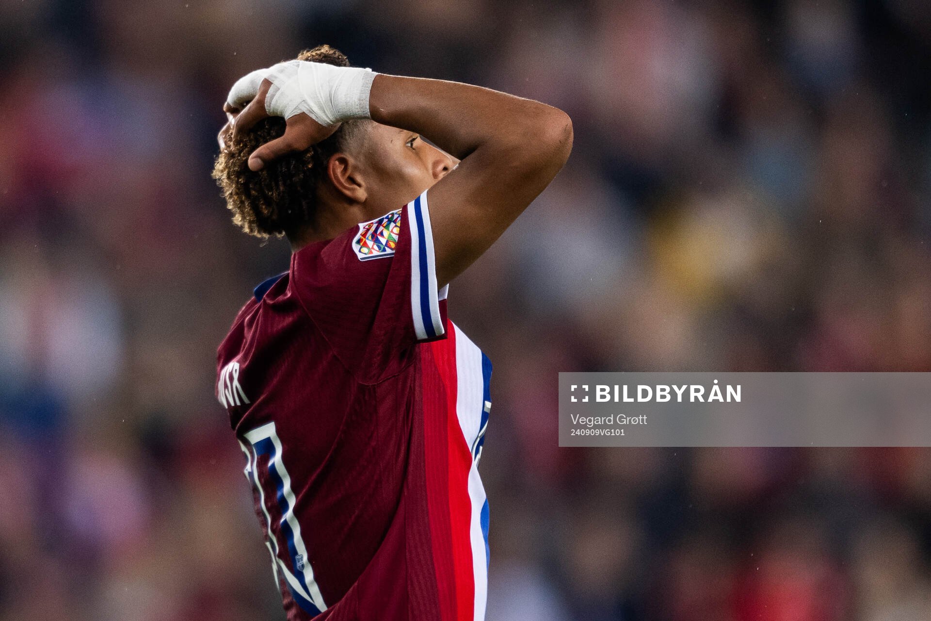 Antonio Nusa of Norway looks dejected