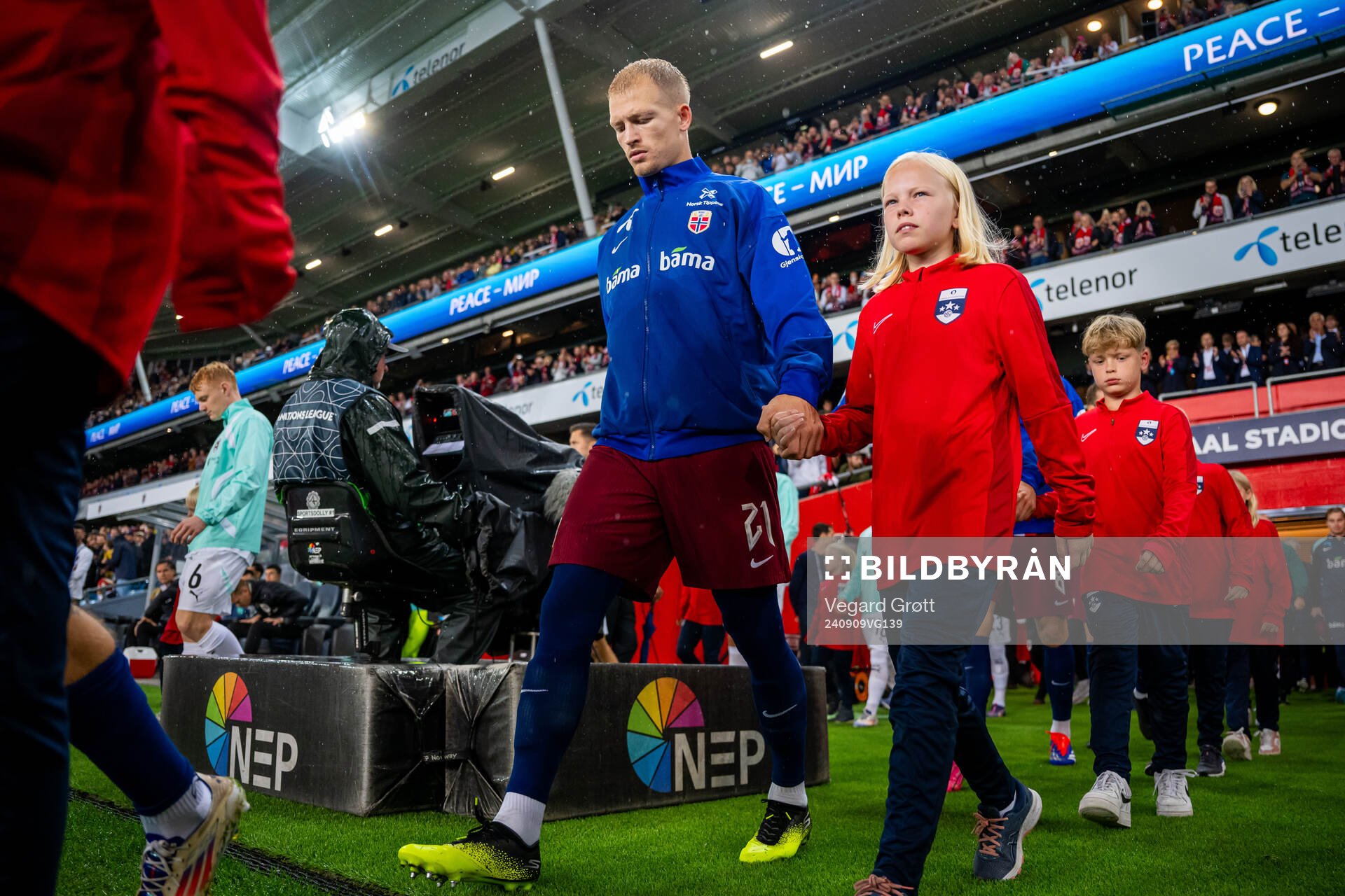 Andreas Hanche-Olsen of Norway enters the pitch