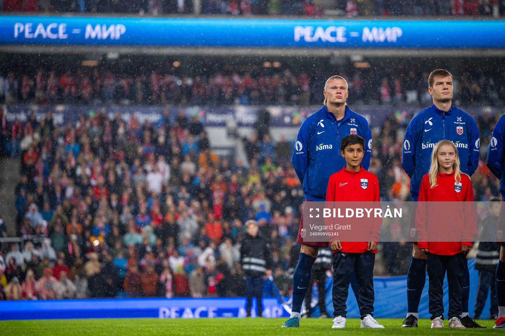 Erling Braut Haaland and Alexander Sørloth of Norway line