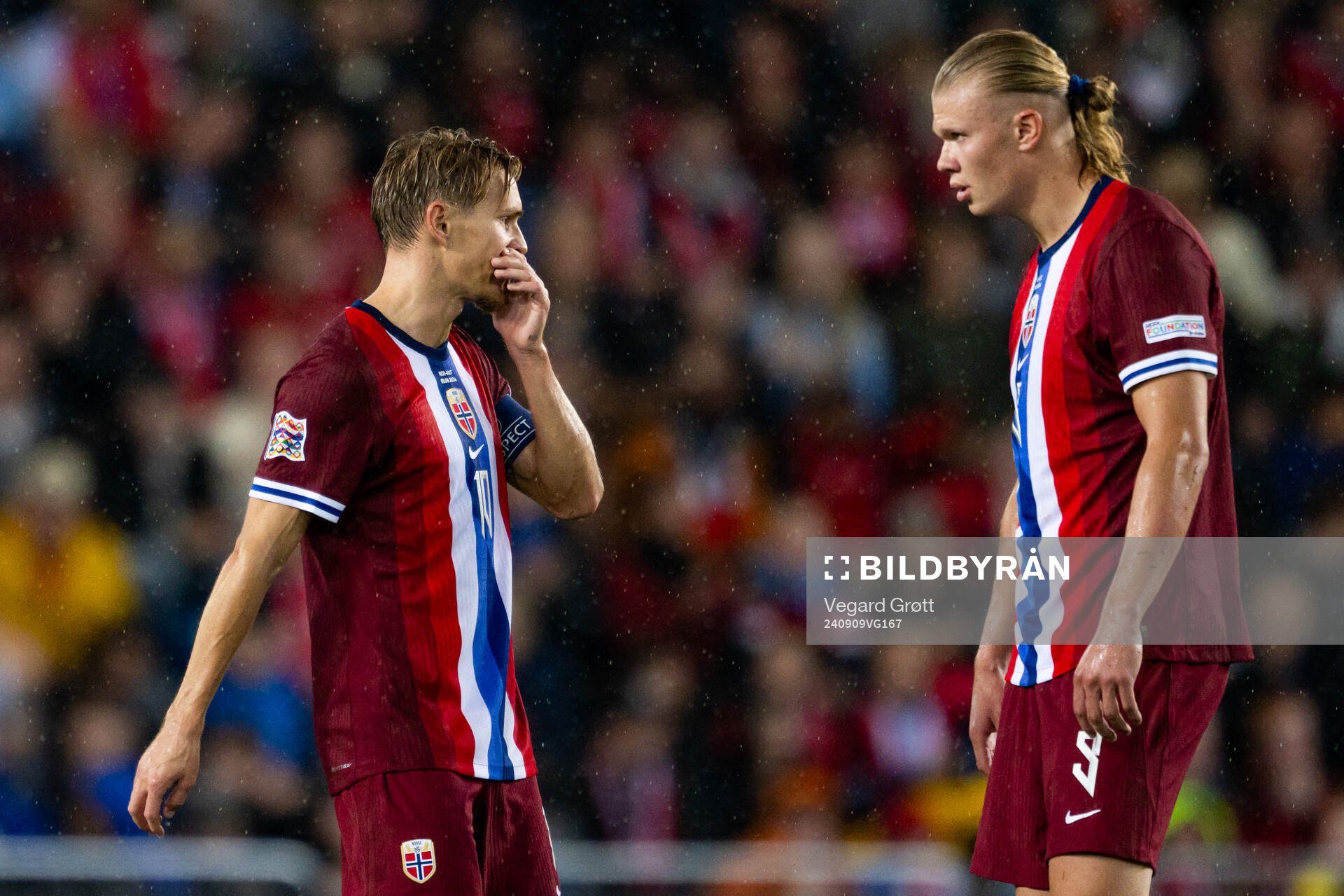 Martin Ødegaard and Erling Braut Haaland of Norway look