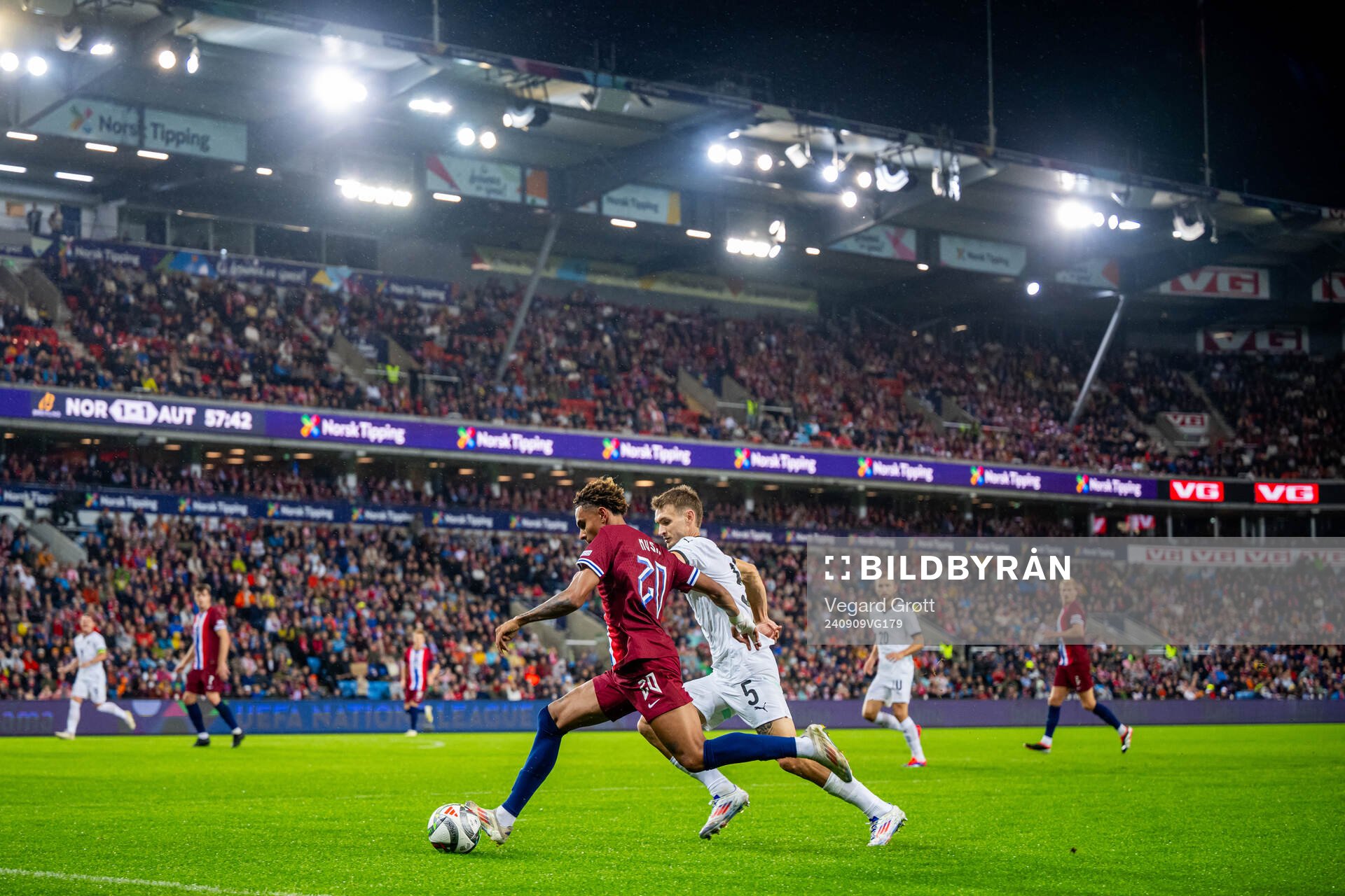 Antonio Nusa of Norway and Stefan Posch of Austria