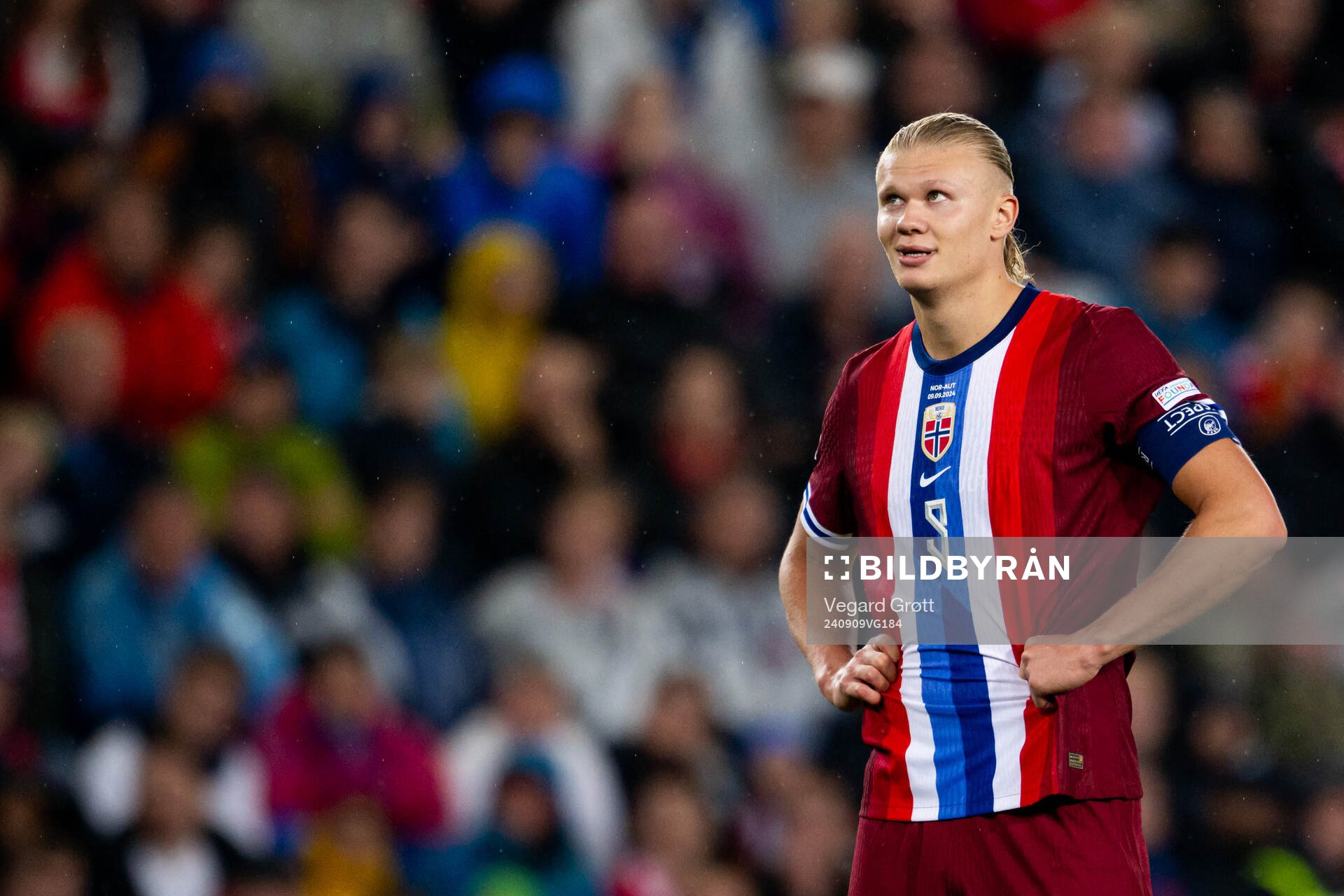 Erling Braut Haaland of Norway waits for the VAR goal check