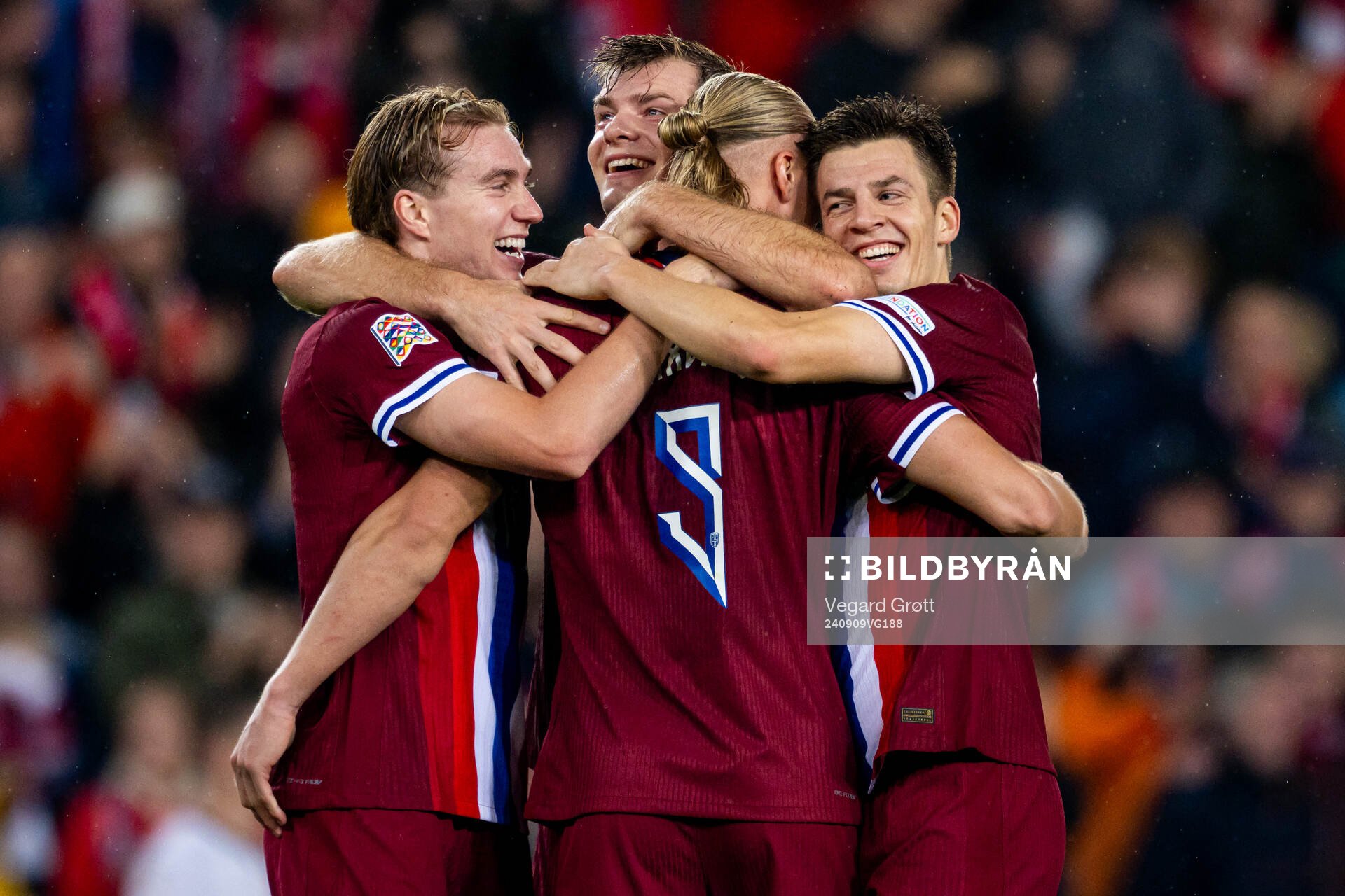 Erling Braut Haaland of Norway celebrates with teammates