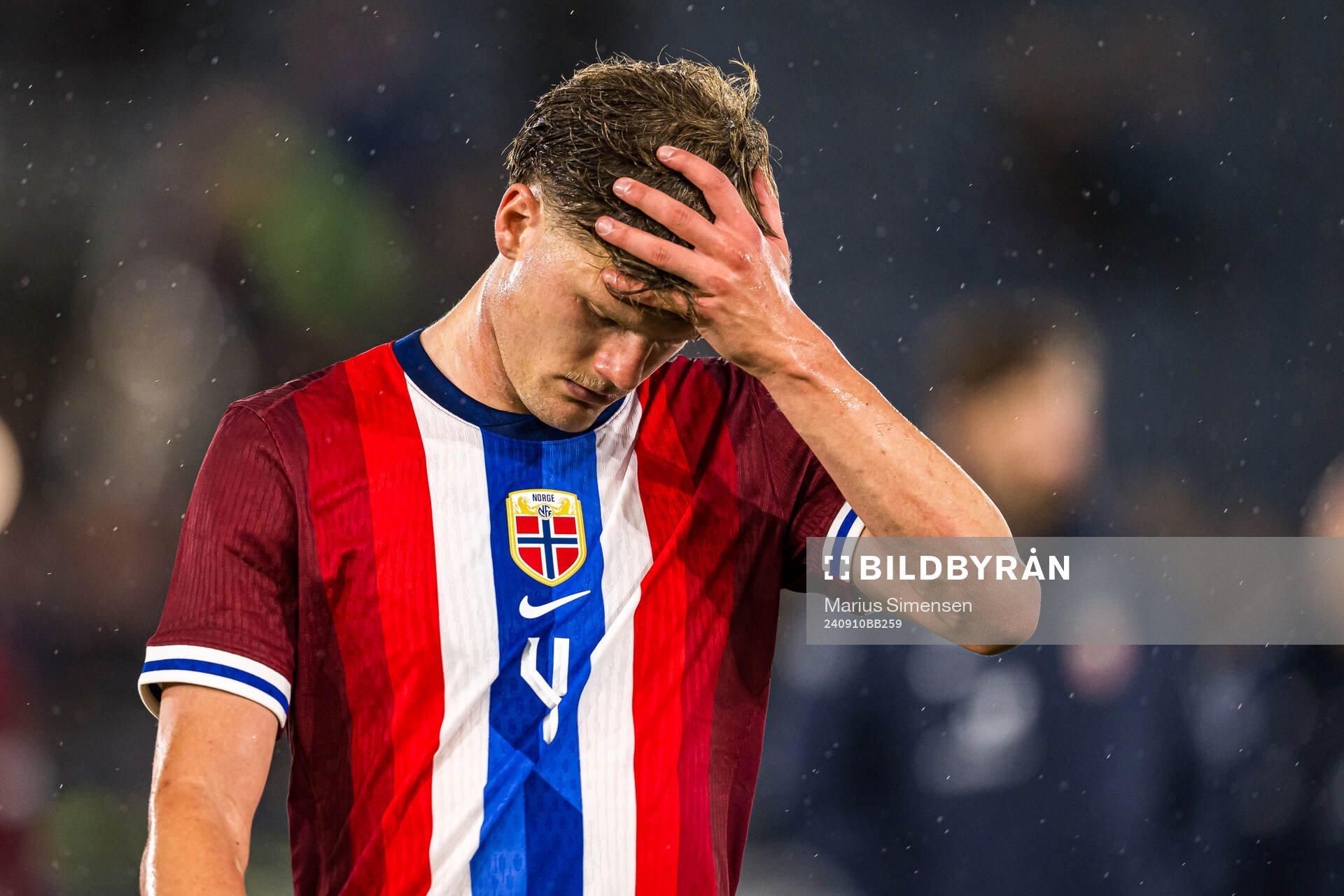 Leo Fuhr Hjelde of Norway looks dejected