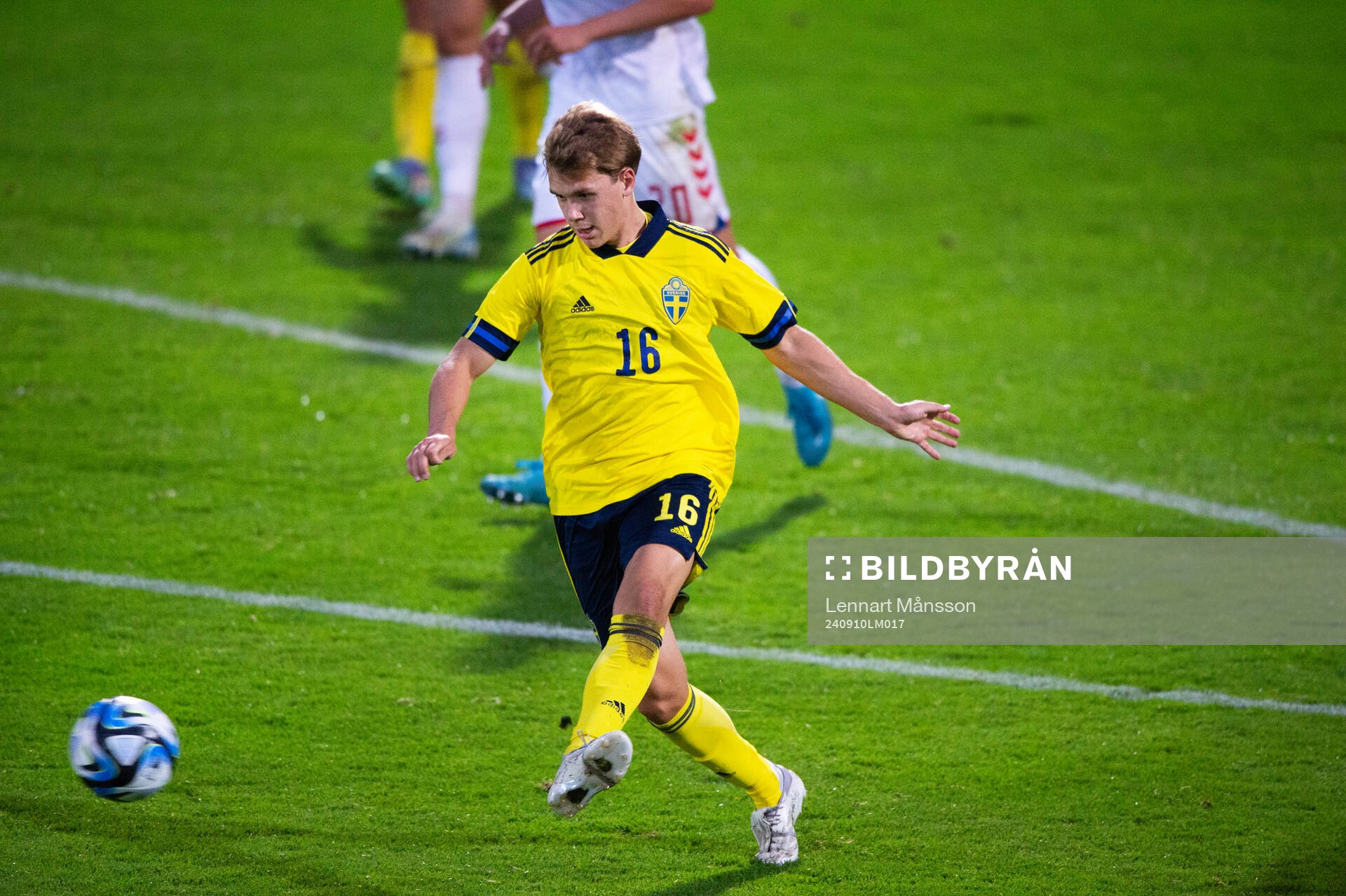 Sveriges Ture Sandberg i U20 landskampen mellan Sverige och Danmark i Hässleholm 10 september 2024.